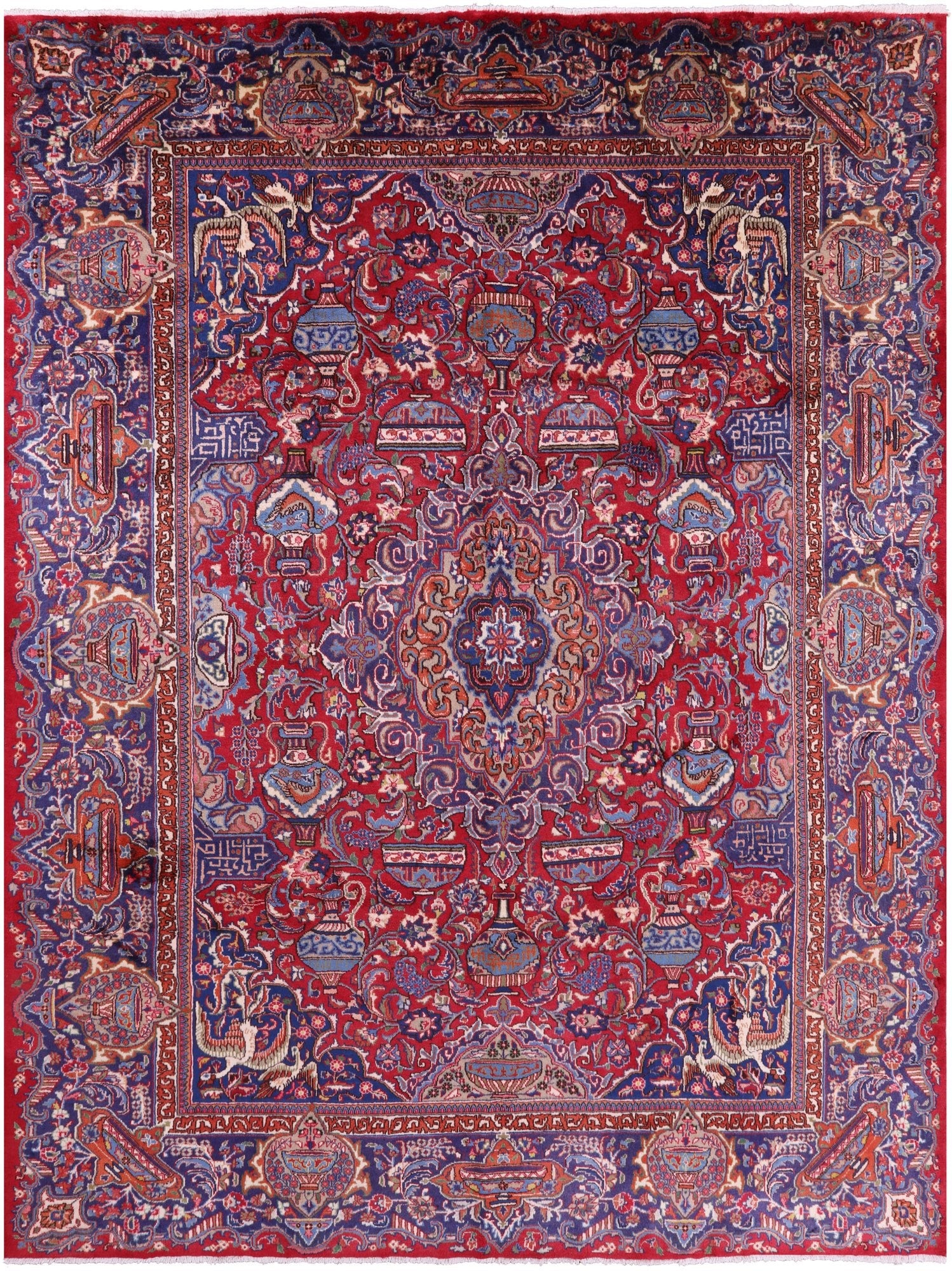 Red New Authentic Persian Kashmar Hand Knotted Wool Rug - 9' 7" X 12' 8" - Golden Nile