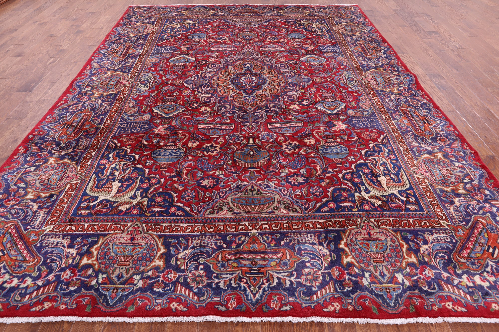 Red New Authentic Persian Kashmar Hand Knotted Wool Rug - 9' 7" X 12' 8" - Golden Nile