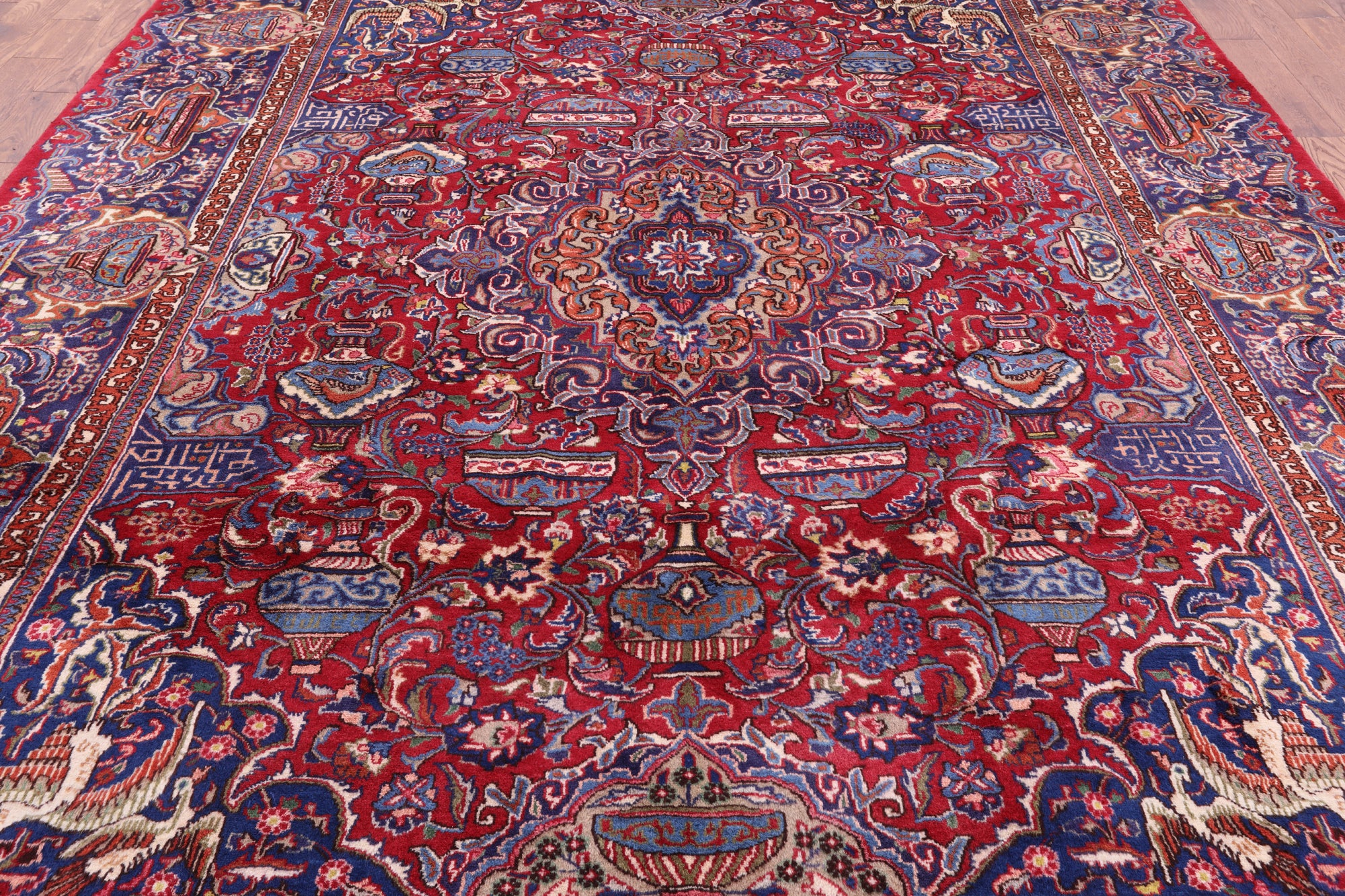 Red New Authentic Persian Kashmar Hand Knotted Wool Rug - 9' 7" X 12' 8" - Golden Nile