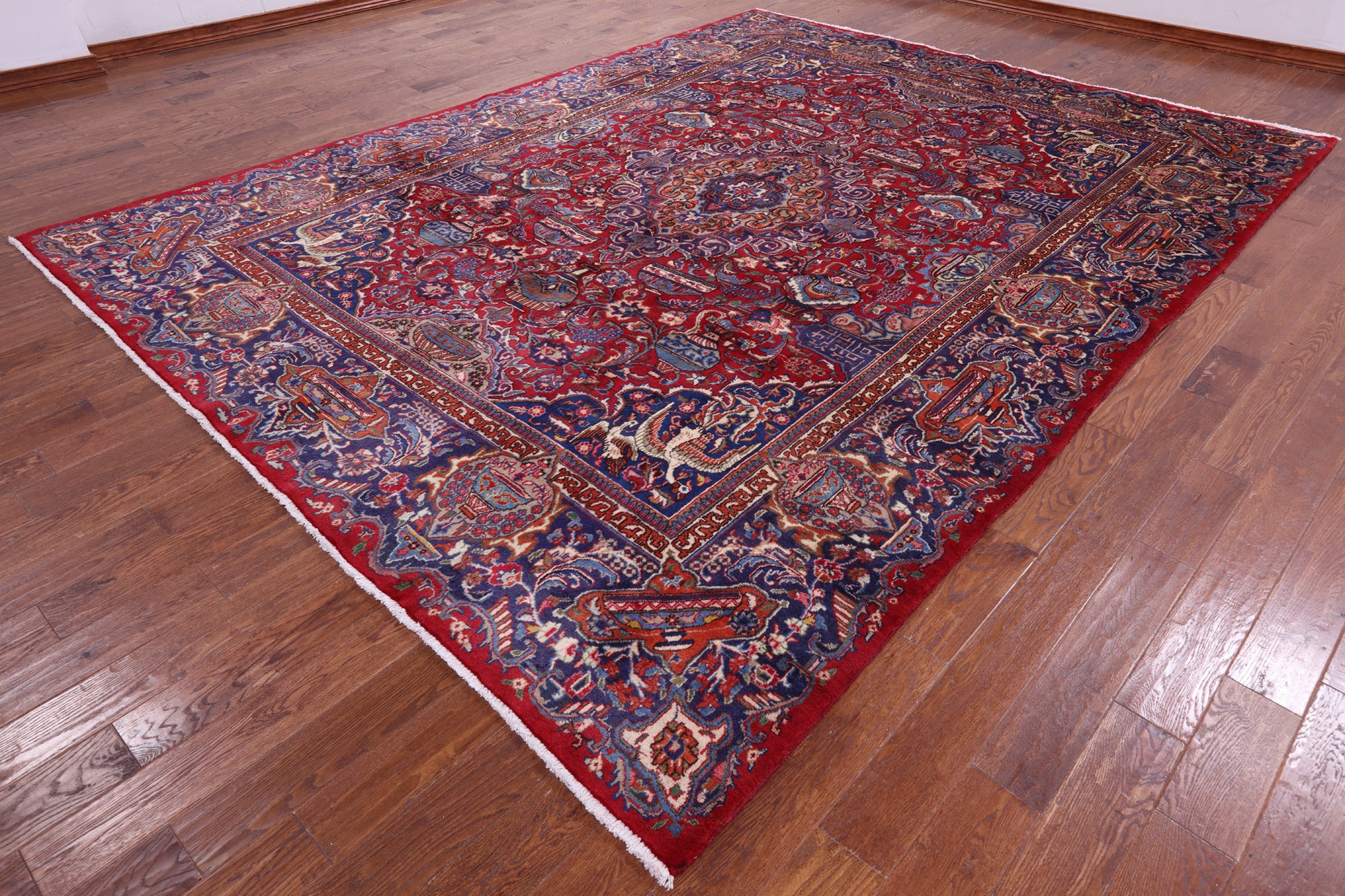 Red New Authentic Persian Kashmar Hand Knotted Wool Rug - 9' 7" X 12' 8" - Golden Nile
