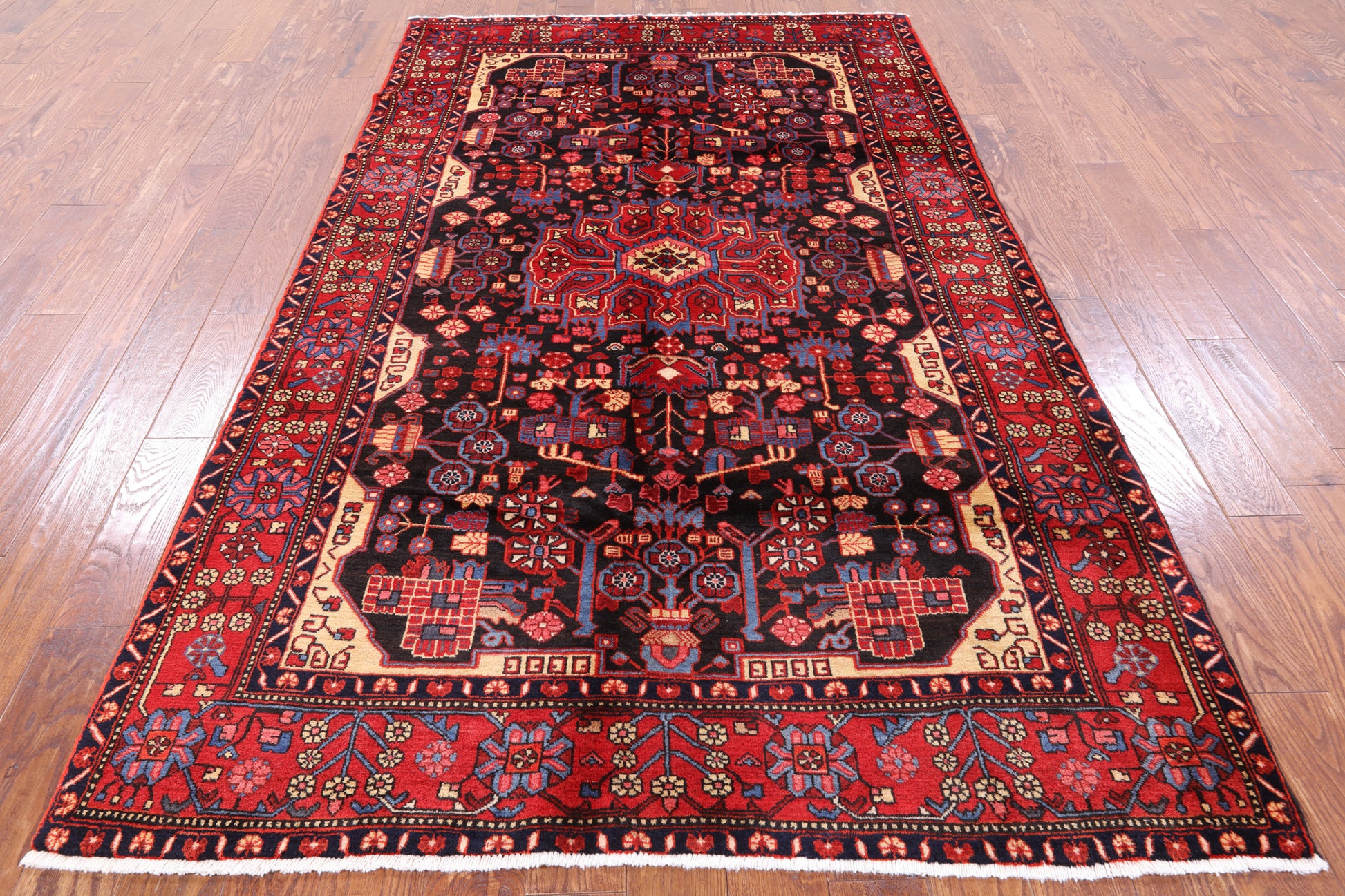 Black Authentic Persian Nahavand Area Rug - 5' 5" X 9' 2" - Golden Nile