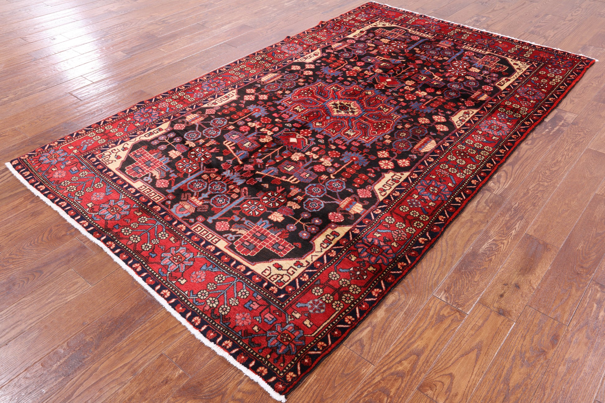 Black Authentic Persian Nahavand Area Rug - 5' 5" X 9' 2" - Golden Nile