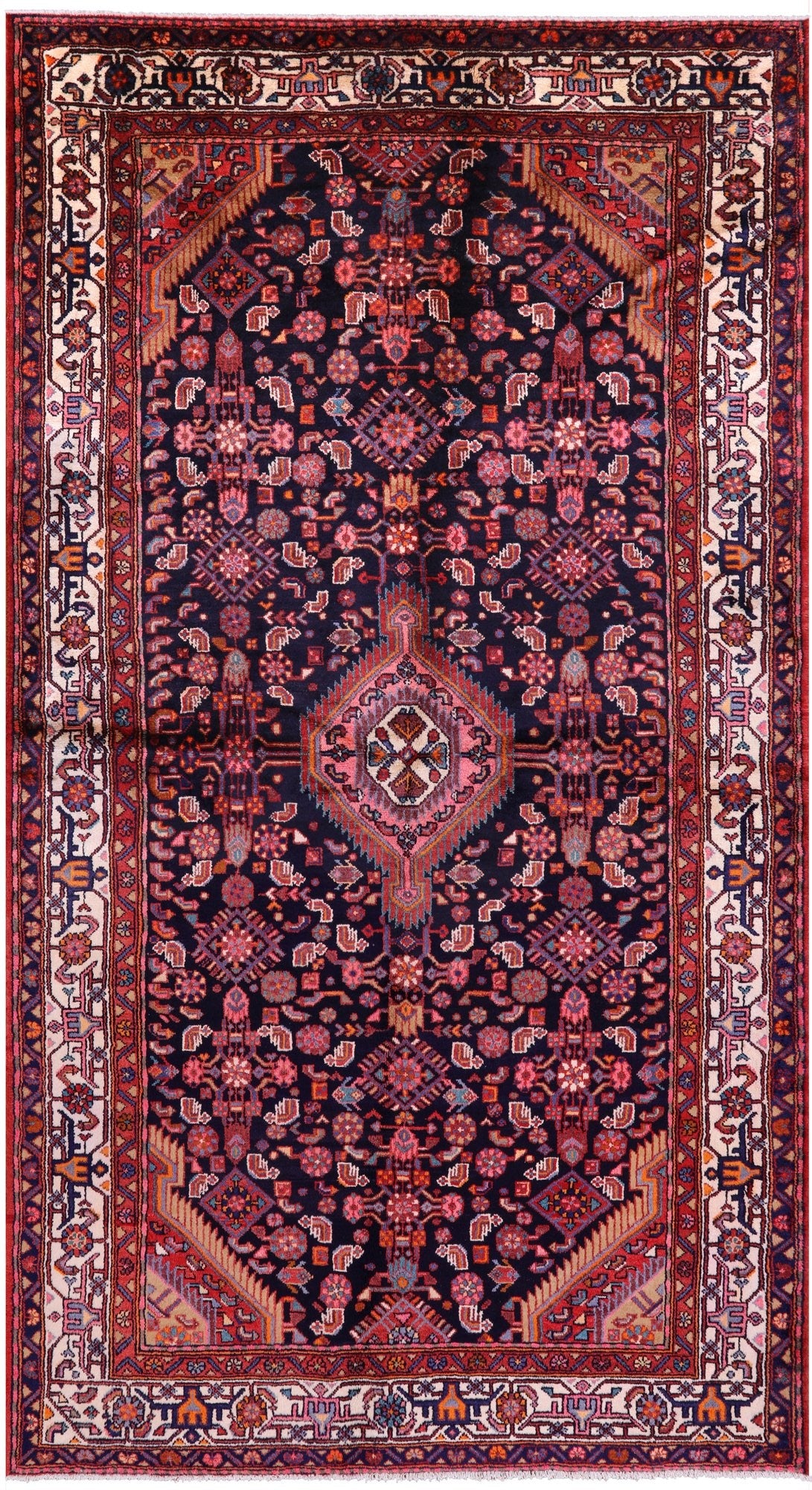 Black Hand Knotted New Authentic Persian Hamadan Wool Rug - 5' 5" X 10' 0" - Golden Nile
