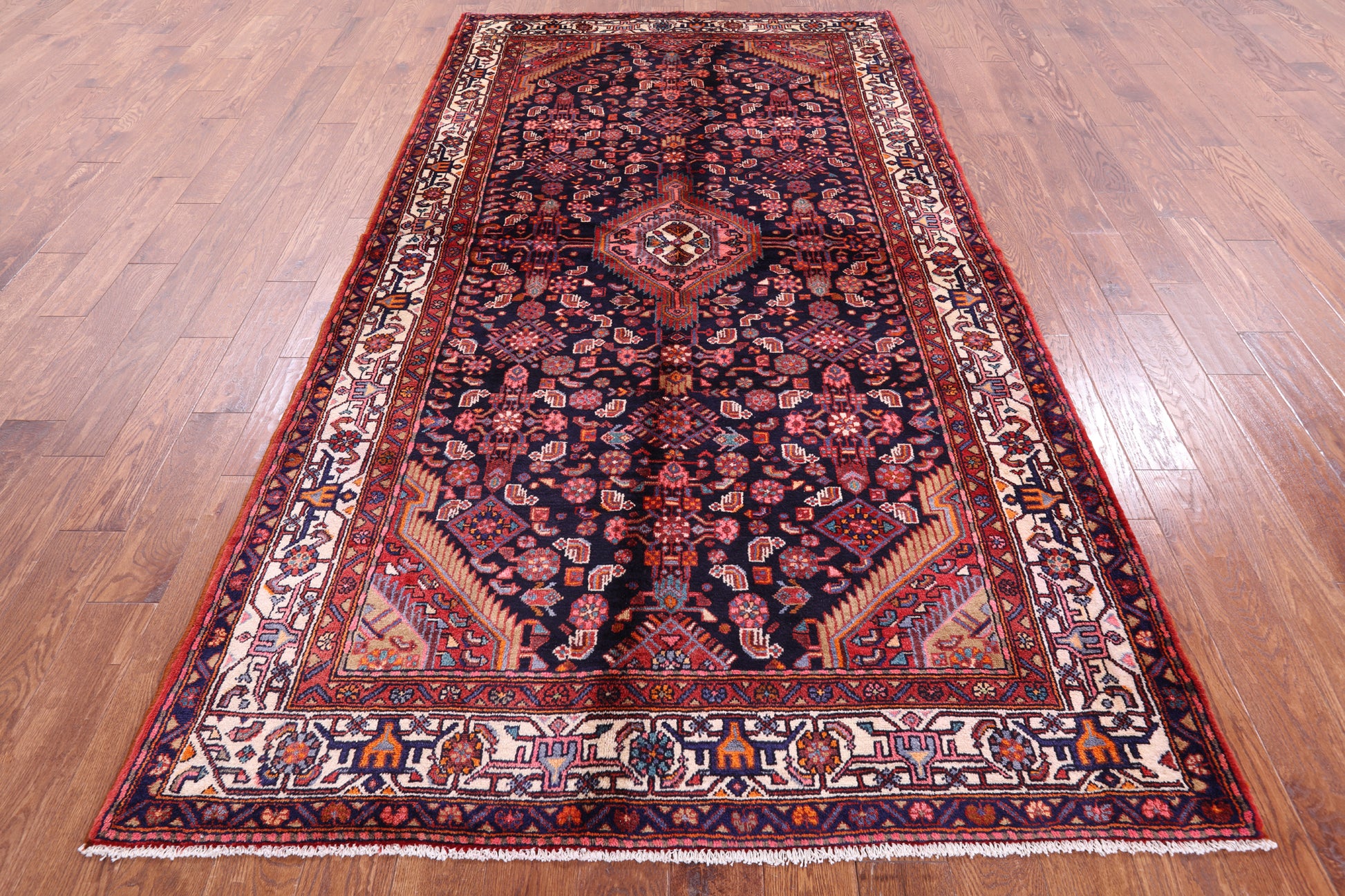 Black Hand Knotted New Authentic Persian Hamadan Wool Rug - 5' 5" X 10' 0" - Golden Nile