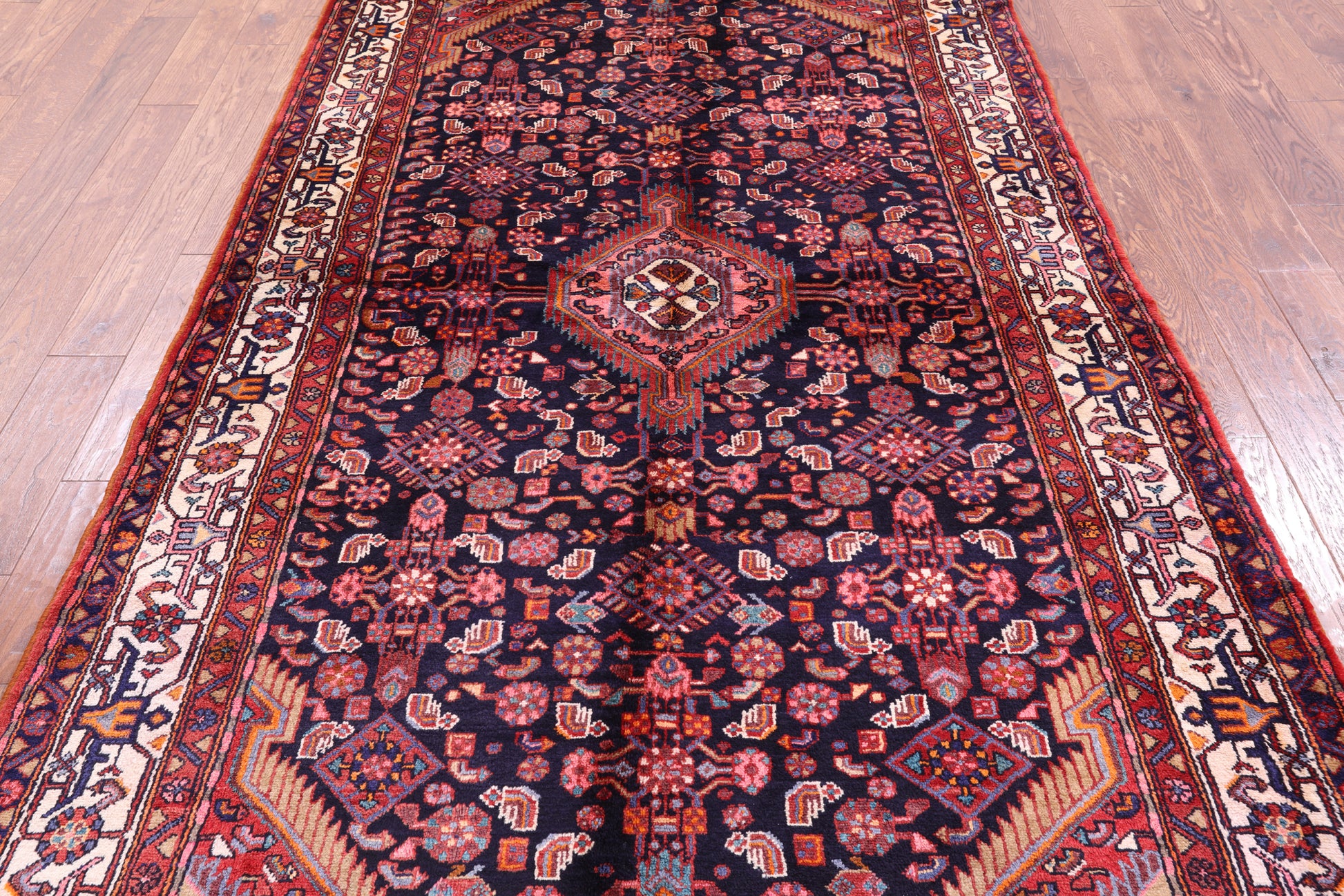 Black Hand Knotted New Authentic Persian Hamadan Wool Rug - 5' 5" X 10' 0" - Golden Nile