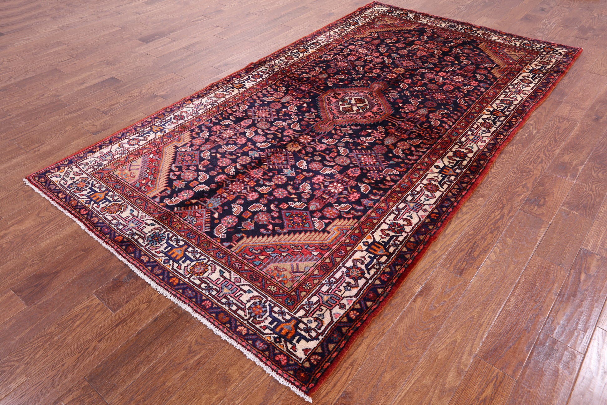 Black Hand Knotted New Authentic Persian Hamadan Wool Rug - 5' 5" X 10' 0" - Golden Nile
