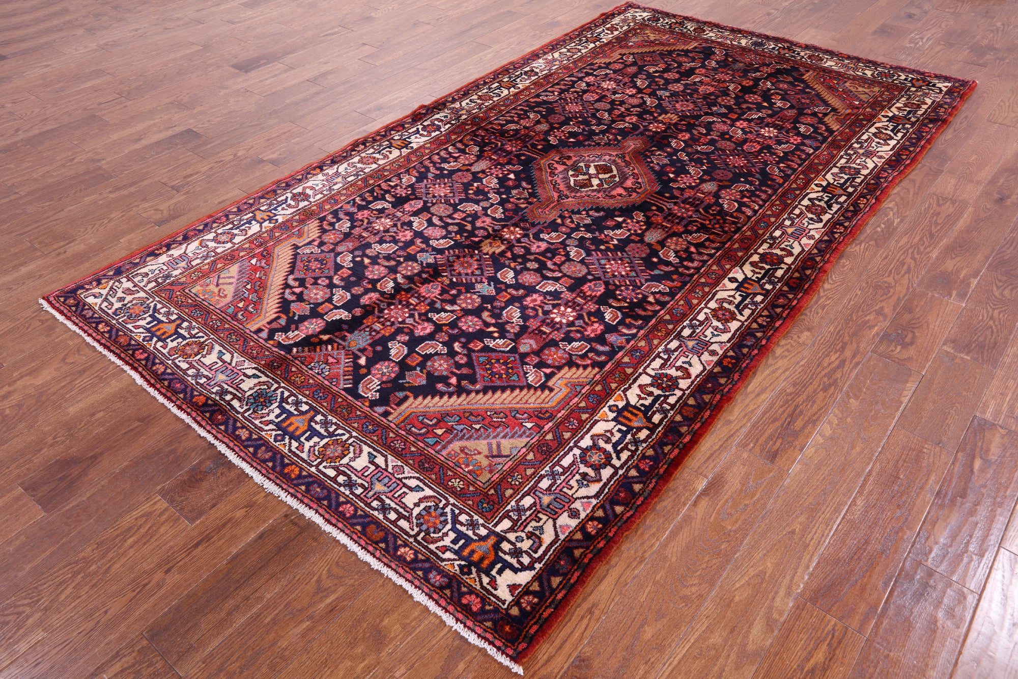 Black Hand Knotted New Authentic Persian Hamadan Wool Rug - 5' 5" X 10' 0" - Golden Nile