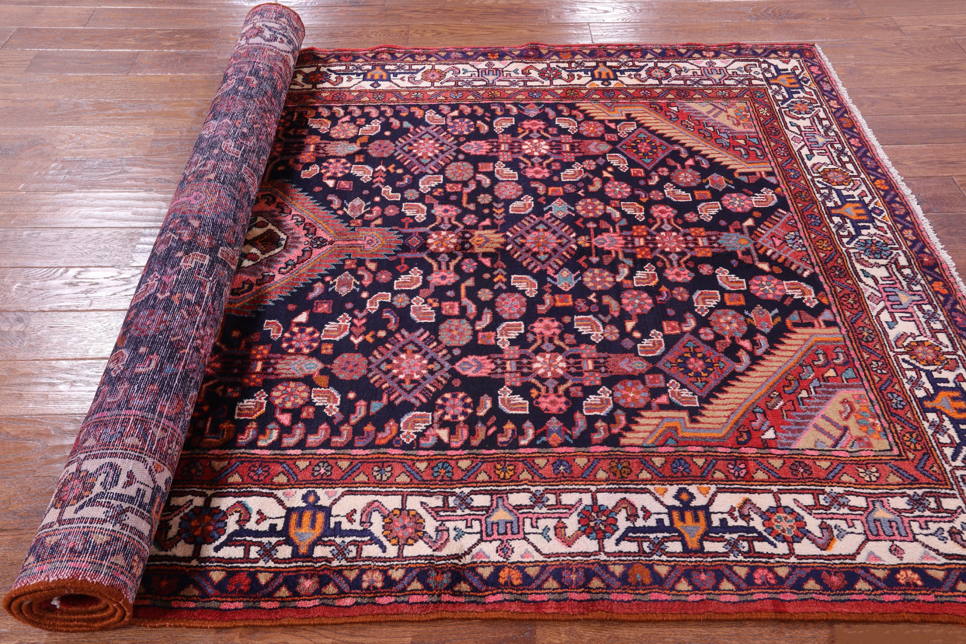 Black Hand Knotted New Authentic Persian Hamadan Wool Rug - 5' 5" X 10' 0" - Golden Nile