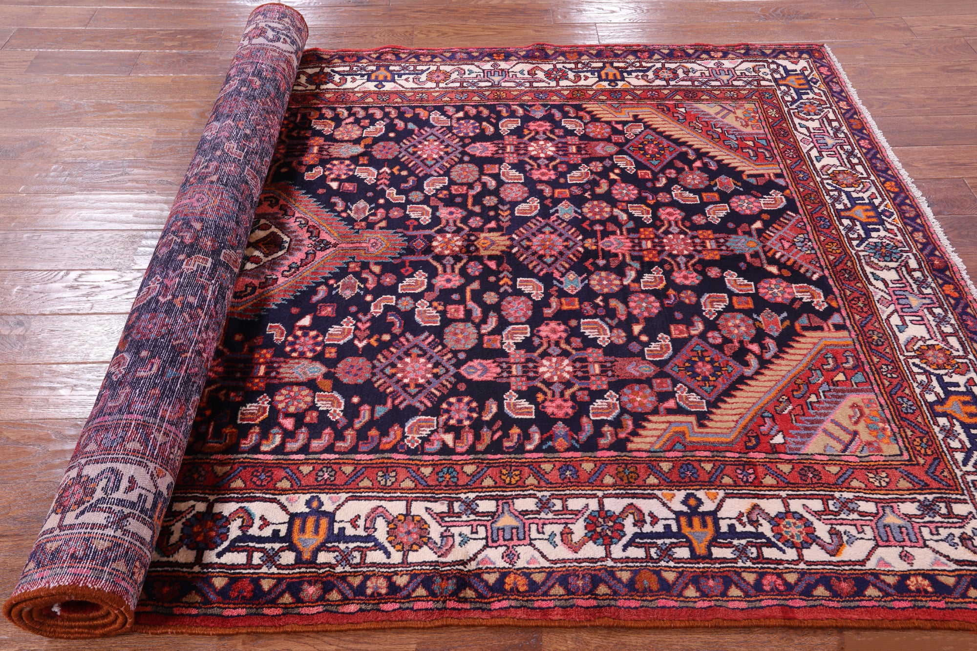 Black Hand Knotted New Authentic Persian Hamadan Wool Rug - 5' 5" X 10' 0" - Golden Nile