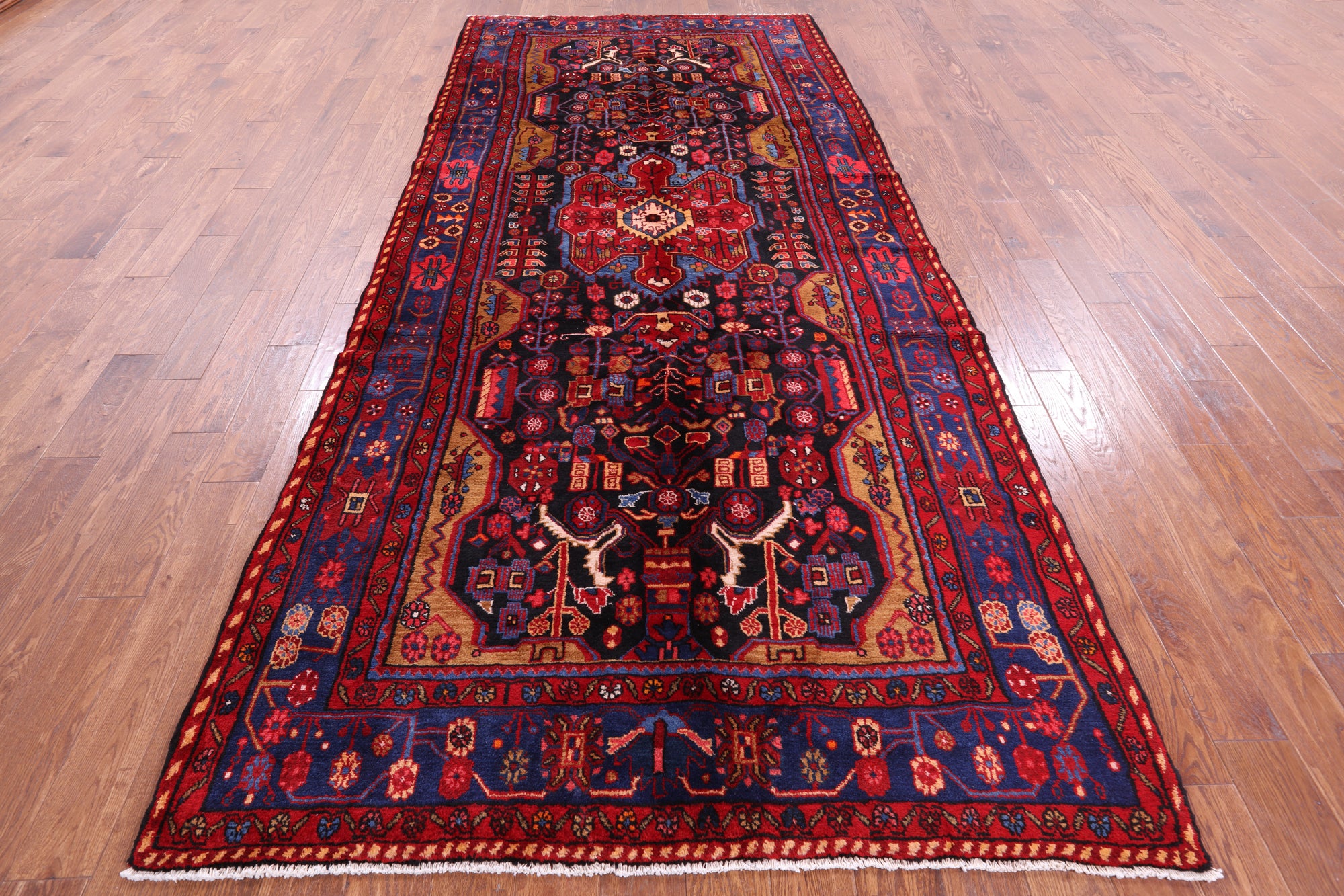 Black New Persian Nahavand Handmade Area Rug - 5' 4" X 12' 0" - Golden Nile