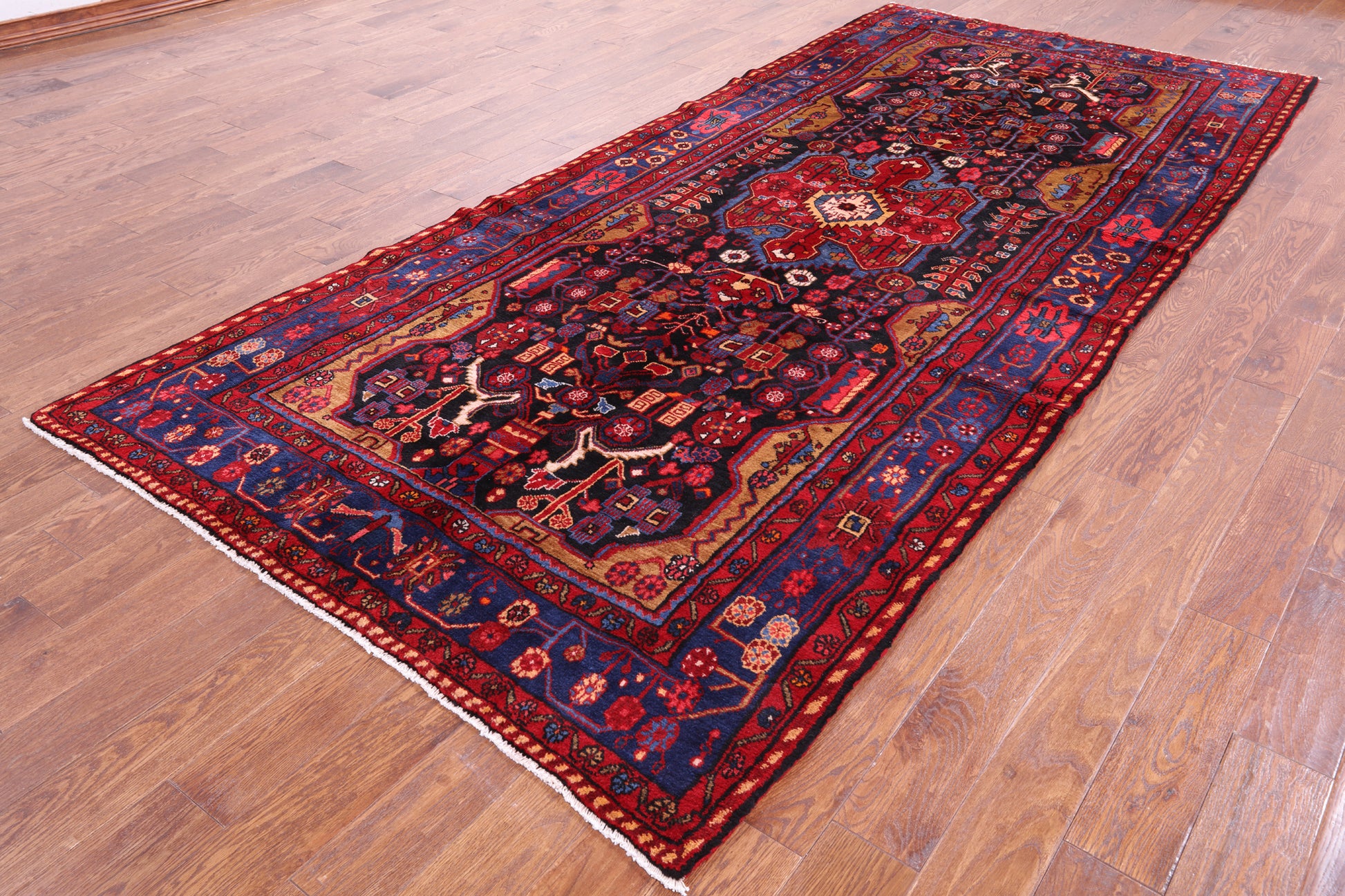 Black New Persian Nahavand Handmade Area Rug - 5' 4" X 12' 0" - Golden Nile