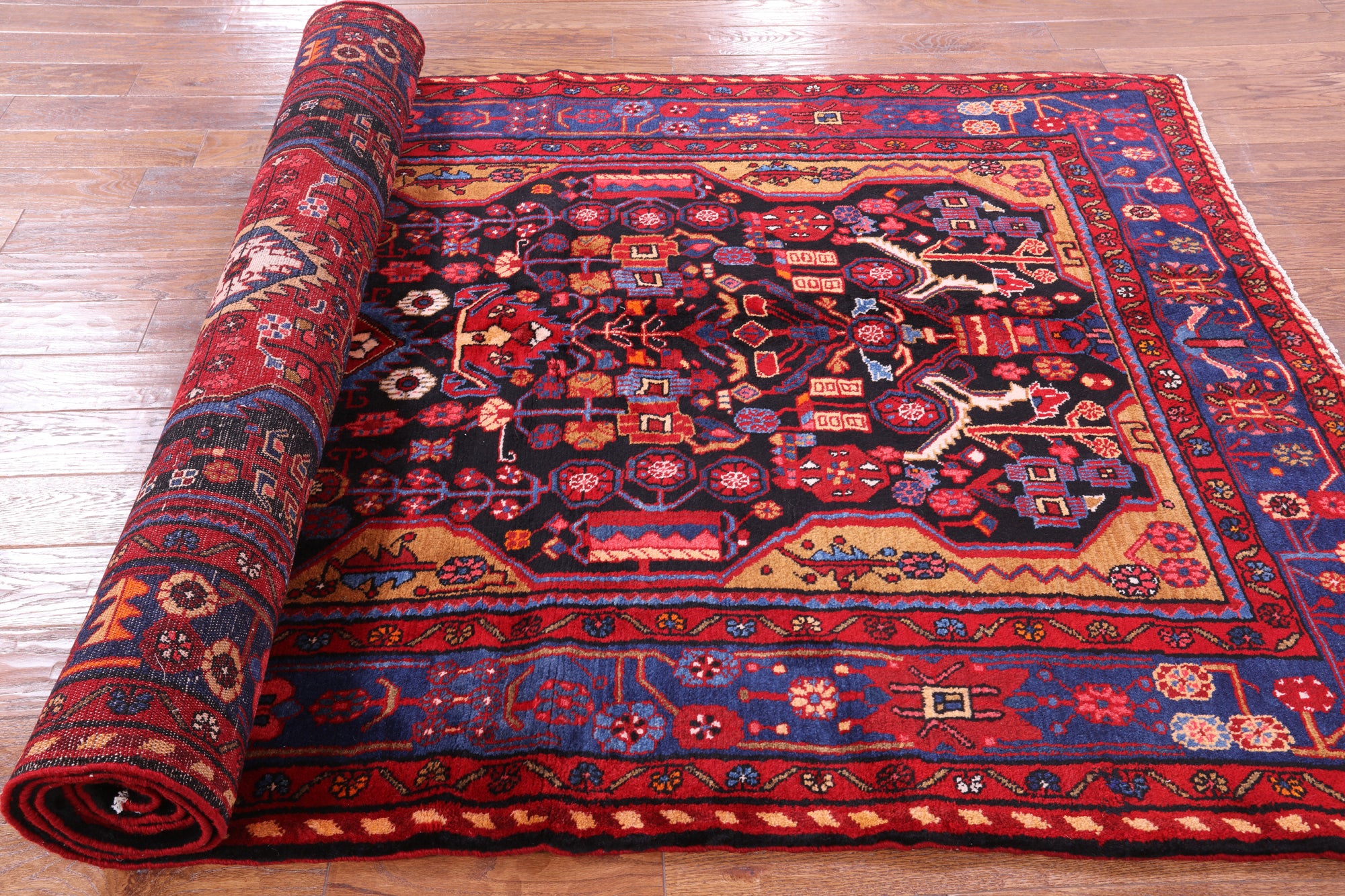 Black New Persian Nahavand Handmade Area Rug - 5' 4" X 12' 0" - Golden Nile