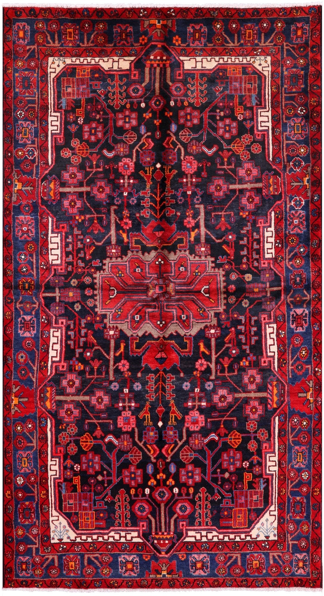 Black New Authentic Persian Nahavand Hand Knotted Rug - 5' 5" X 9' 10" - Golden Nile