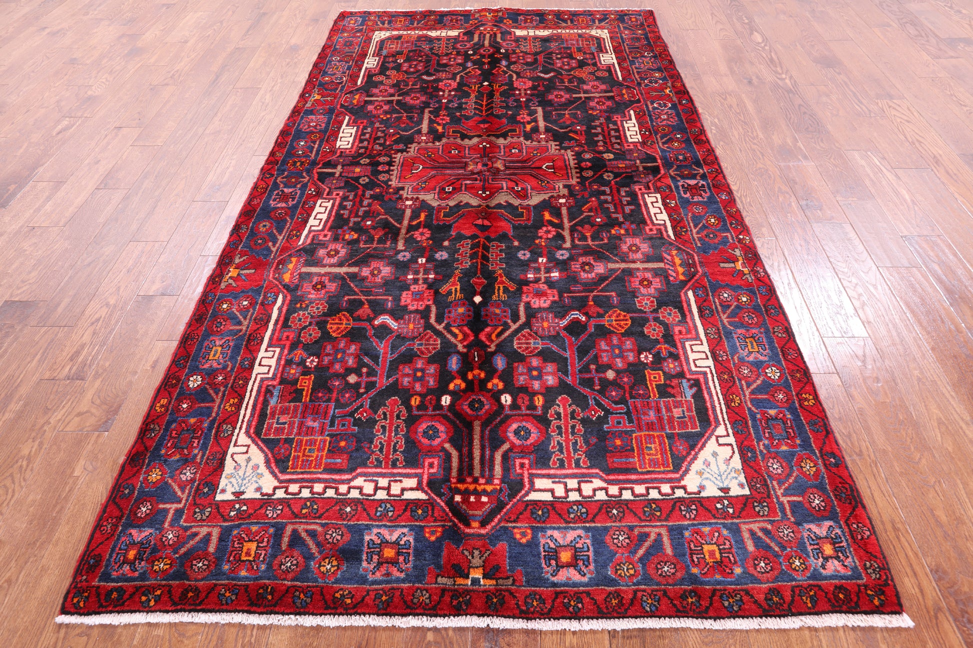 Black New Authentic Persian Nahavand Hand Knotted Rug - 5' 5" X 9' 10" - Golden Nile