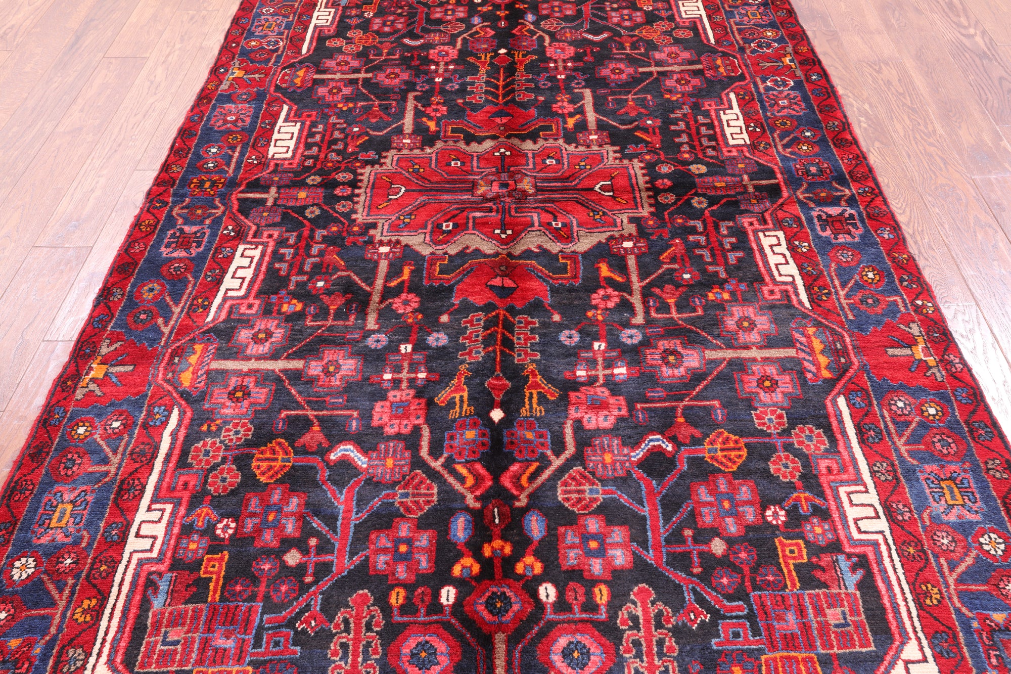 Black New Authentic Persian Nahavand Hand Knotted Rug - 5' 5" X 9' 10" - Golden Nile