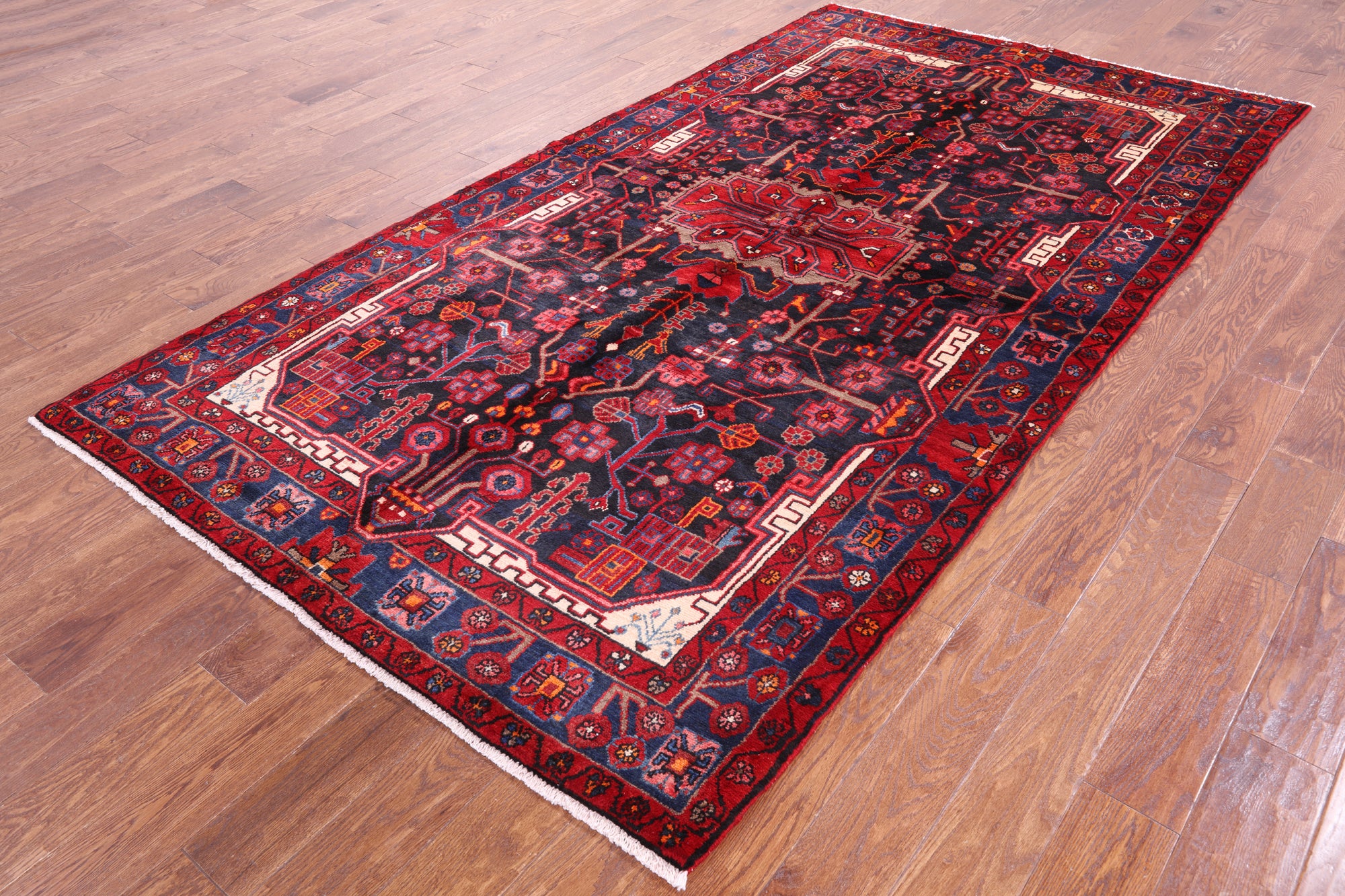 Black New Authentic Persian Nahavand Hand Knotted Rug - 5' 5" X 9' 10" - Golden Nile