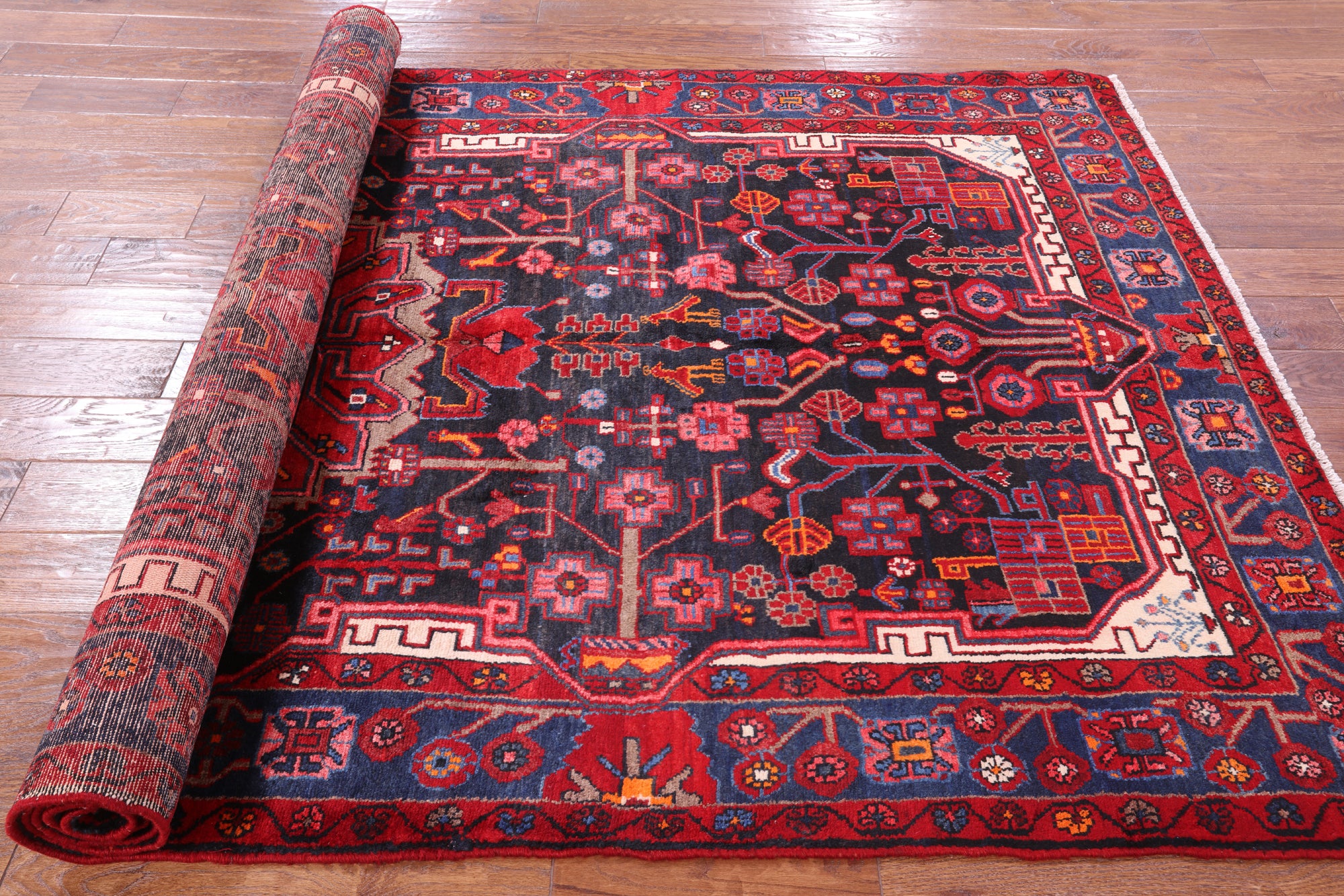 Black New Authentic Persian Nahavand Hand Knotted Rug - 5' 5" X 9' 10" - Golden Nile