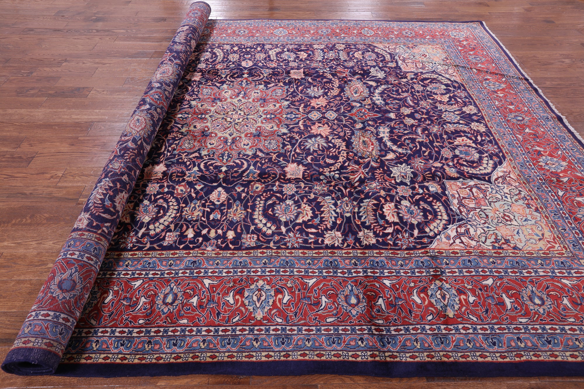 Blue New Persian Sarouk Handmade Rug - 9' 3" X 12' 6" - Golden Nile