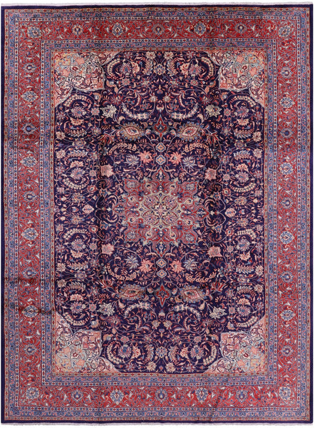 Blue New Persian Sarouk Handmade Rug - 9' 3" X 12' 6" - Golden Nile