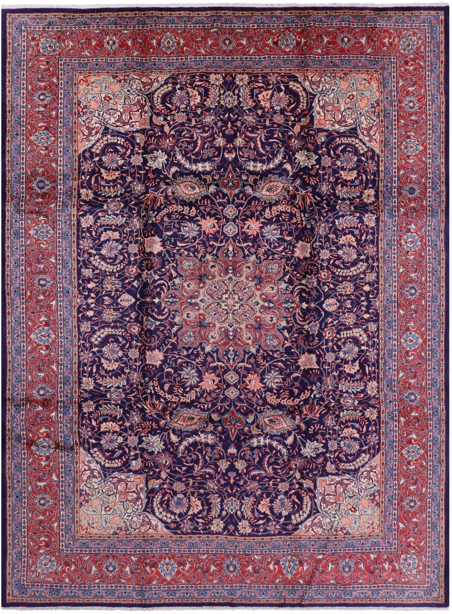 Blue New Persian Sarouk Handmade Rug - 9' 3" X 12' 6" - Golden Nile