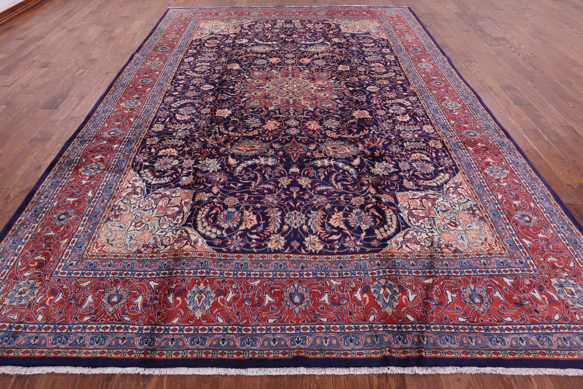 Blue New Persian Sarouk Handmade Rug - 9' 3" X 12' 6" - Golden Nile
