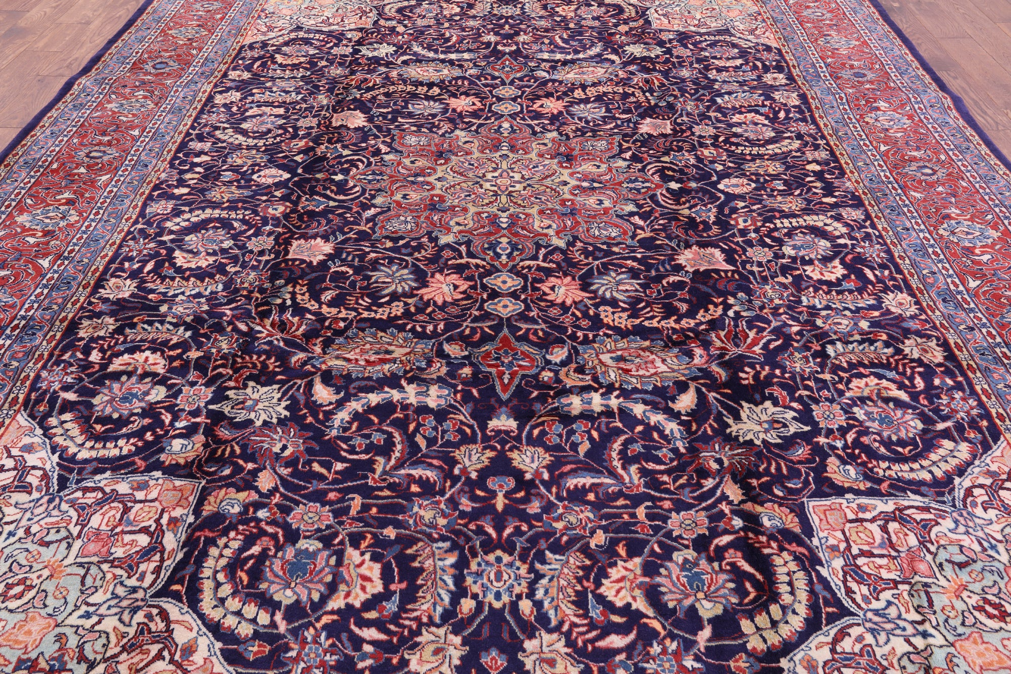 Blue New Persian Sarouk Handmade Rug - 9' 3" X 12' 6" - Golden Nile