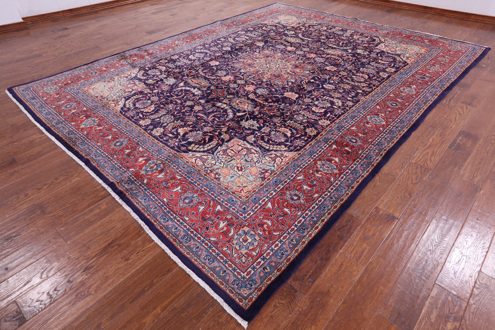 Blue New Persian Sarouk Handmade Rug - 9' 3" X 12' 6" - Golden Nile