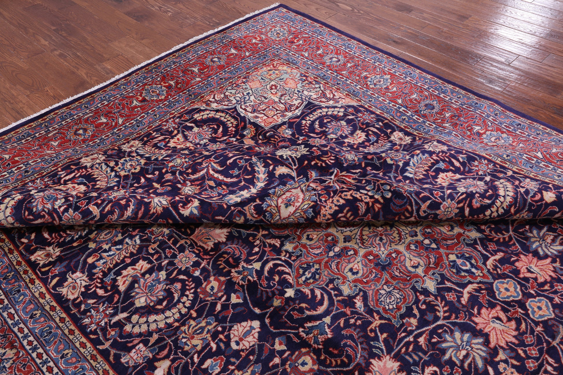 Blue New Persian Sarouk Handmade Rug - 9' 3" X 12' 6" - Golden Nile