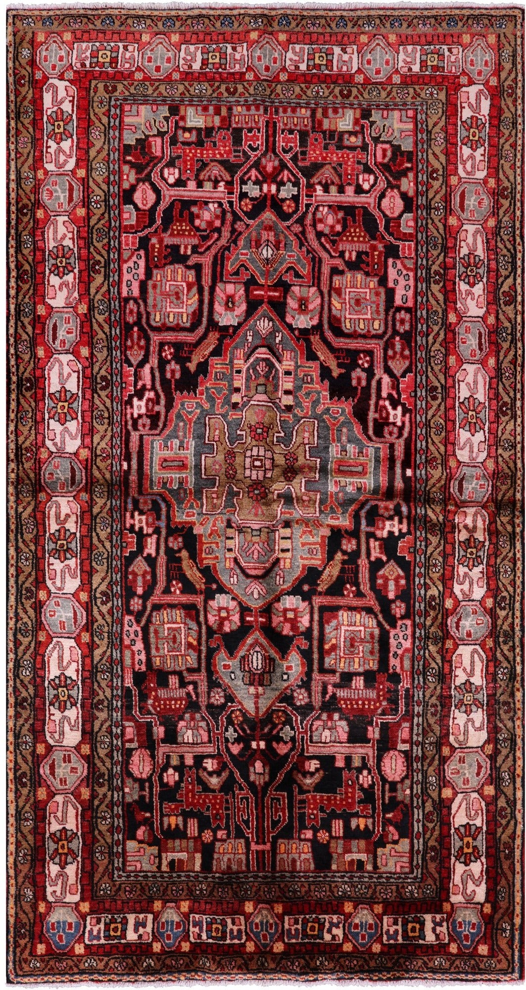 Black New Persian Nahavand Hand Knotted Area Rug - 5' 2" X 9' 8" - Golden Nile