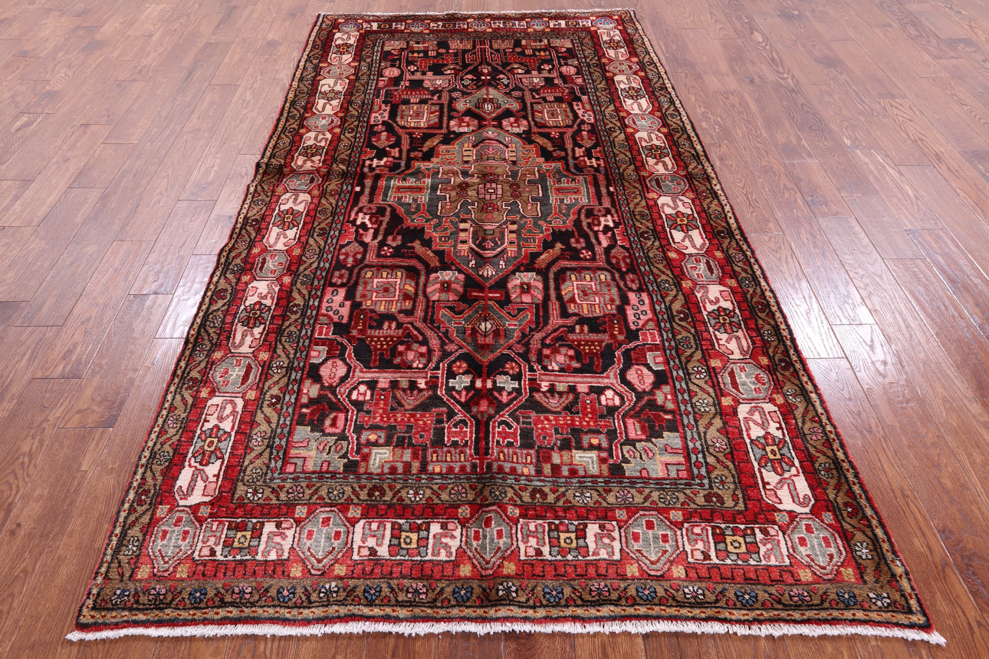 Black New Persian Nahavand Hand Knotted Area Rug - 5' 2" X 9' 8" - Golden Nile