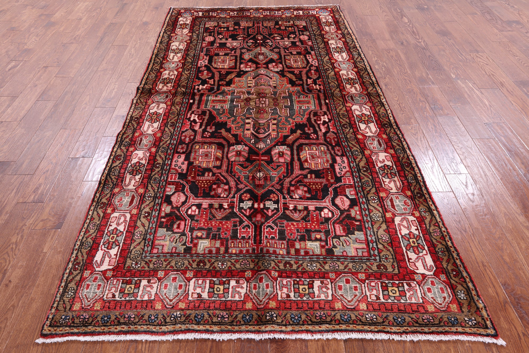 Black New Persian Nahavand Hand Knotted Area Rug - 5' 2" X 9' 8" - Golden Nile