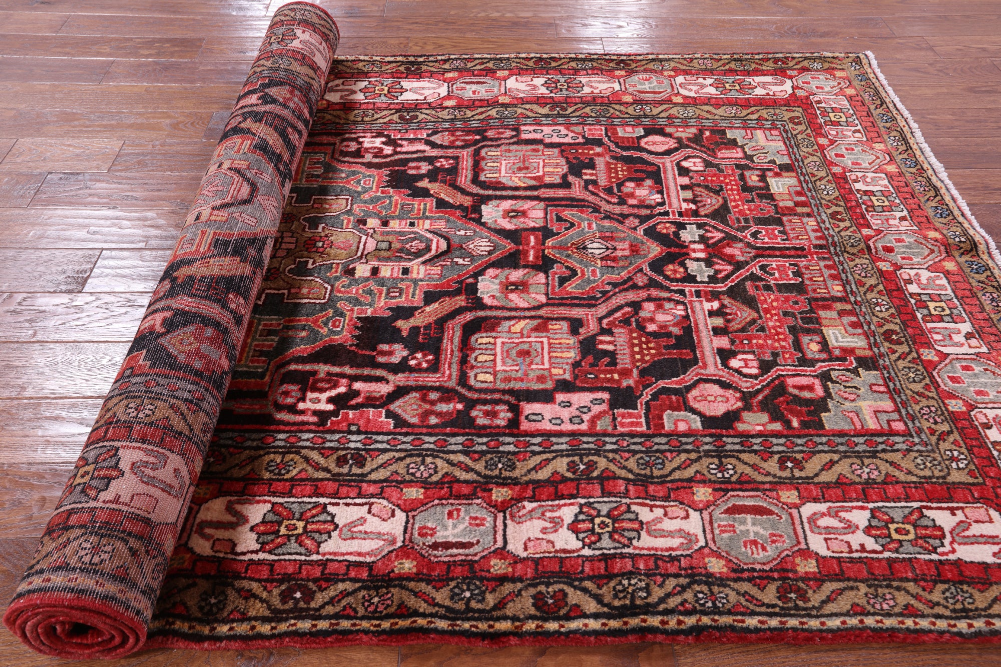 Black New Persian Nahavand Hand Knotted Area Rug - 5' 2" X 9' 8" - Golden Nile