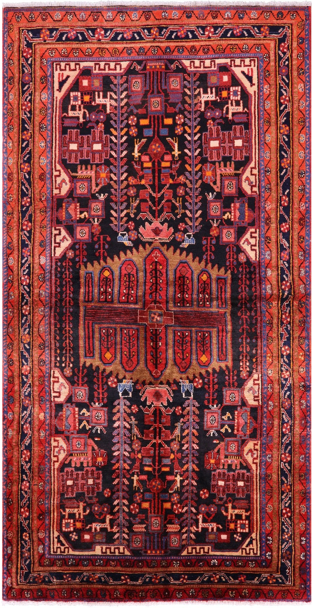 Black New Authentic Persian Nahavand Area Rug - 5' 5" X 10' 9" - Golden Nile