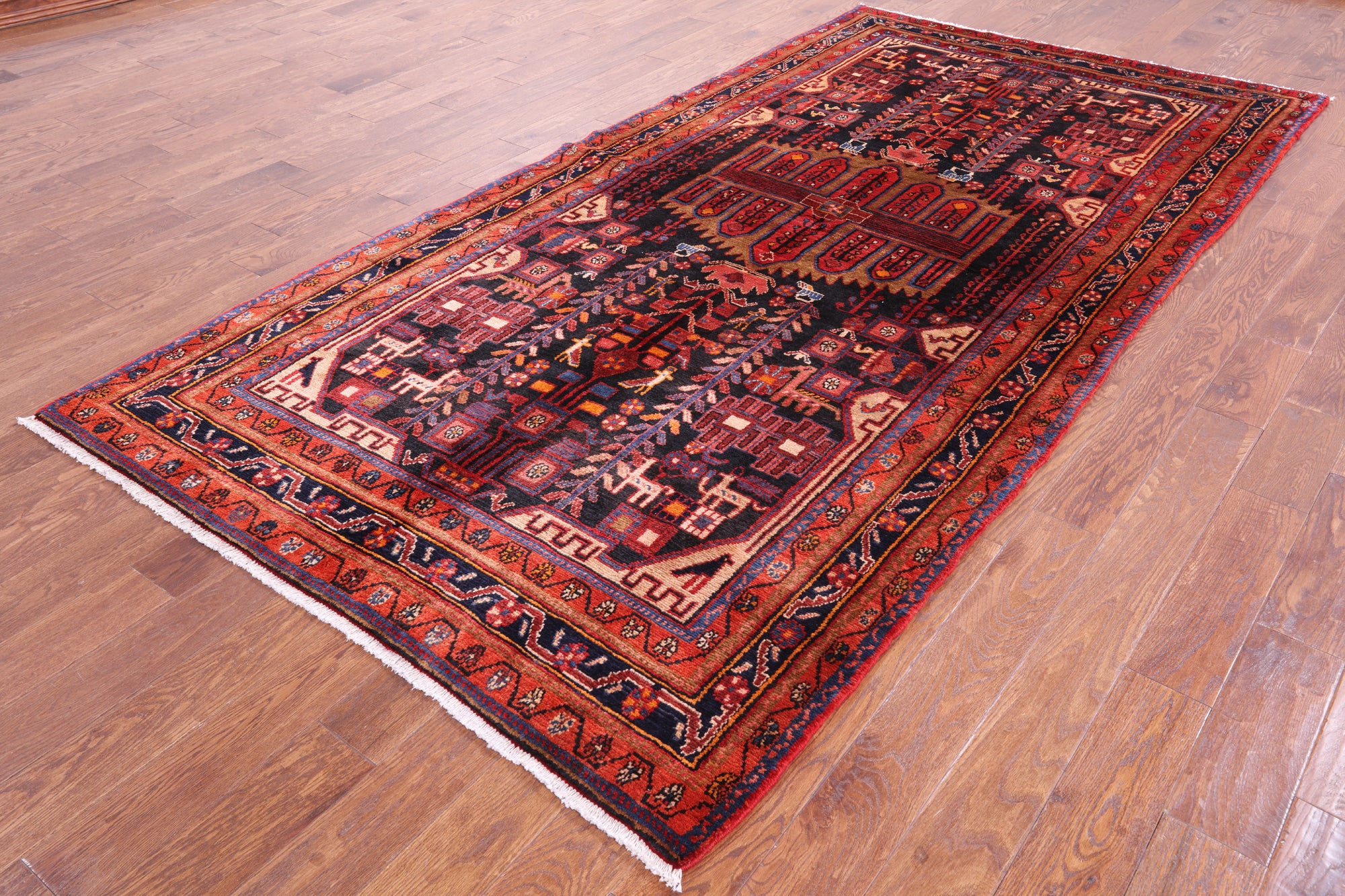 Black New Authentic Persian Nahavand Area Rug - 5' 5" X 10' 9" - Golden Nile