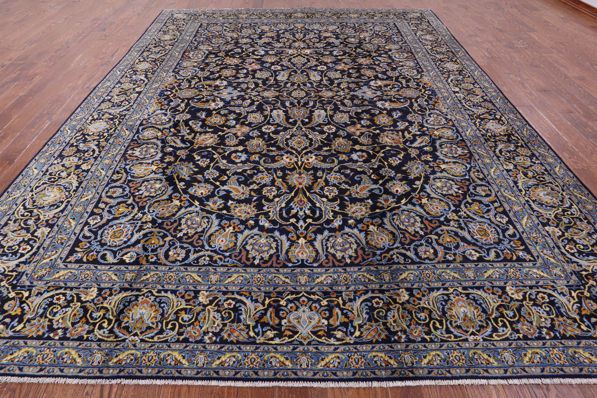 Blue New Persian Kashan Hand Knotted Area Rug - 10' 1" X 13' 0" - Golden Nile