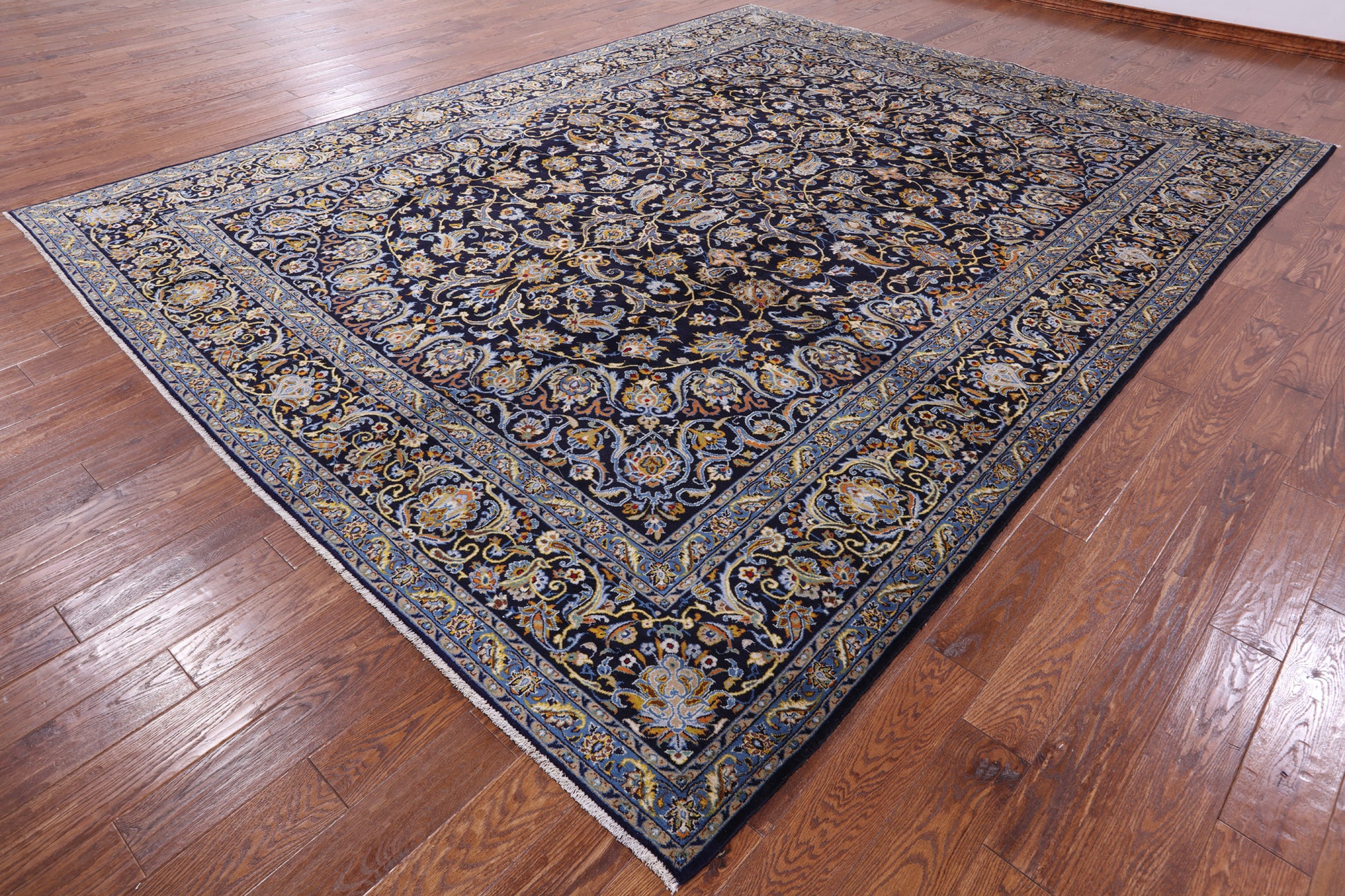 Blue New Persian Kashan Hand Knotted Area Rug - 10' 1" X 13' 0" - Golden Nile