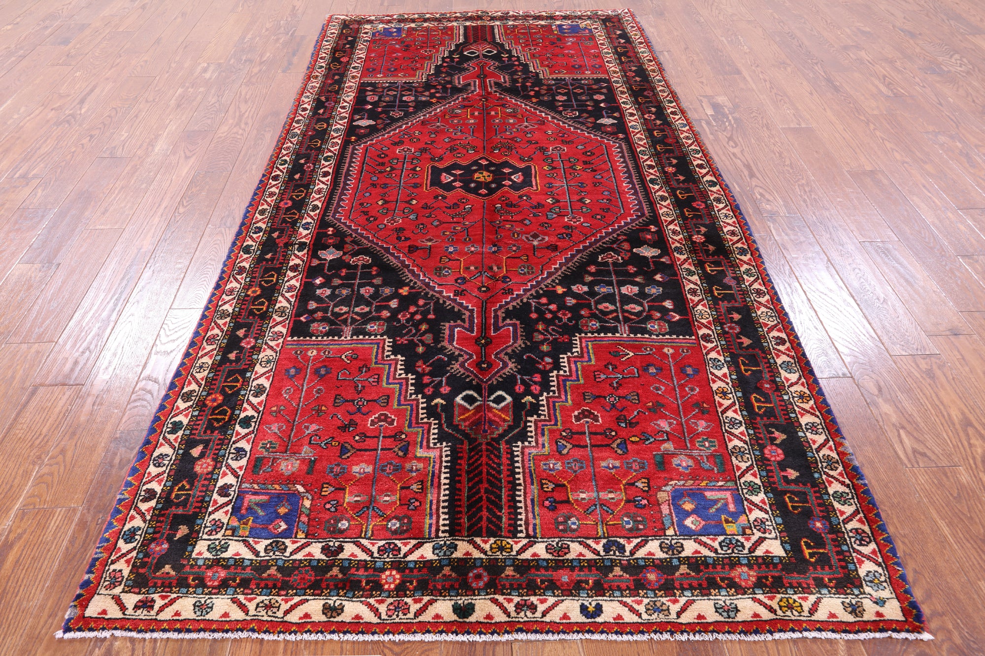 Black New Authentic Persian Hamadan Area Rug - 5' 4" X 10' 7" - Golden Nile
