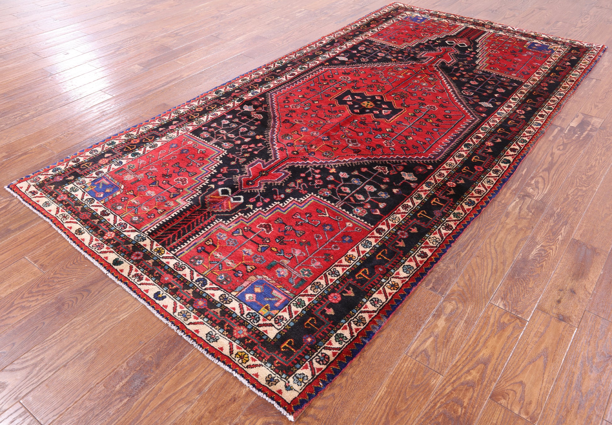 Black New Authentic Persian Hamadan Area Rug - 5' 4" X 10' 7" - Golden Nile