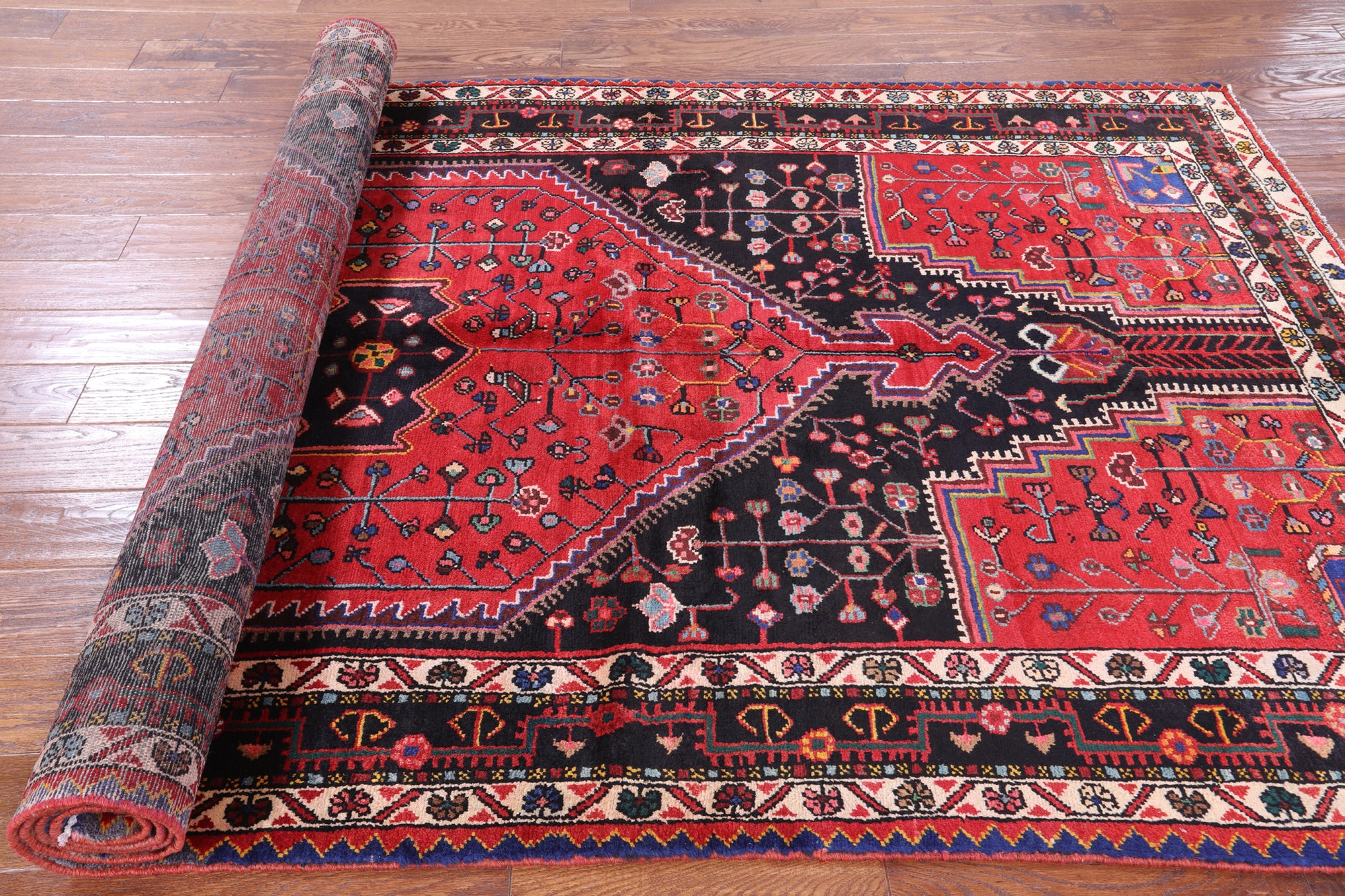 Black New Authentic Persian Hamadan Area Rug - 5' 4" X 10' 7" - Golden Nile