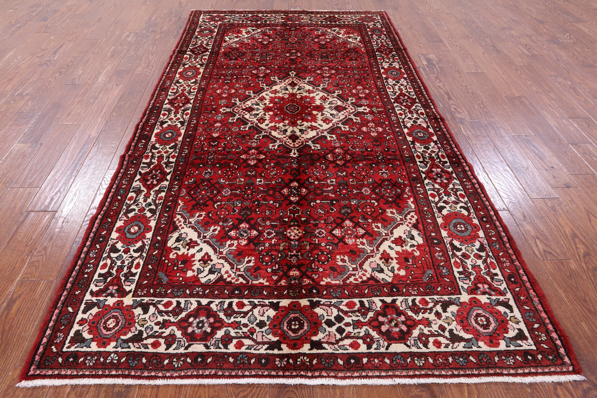 Red New Persian Hamadan Handmade Area Rug - 5' 6" X 10' 4" - Golden Nile