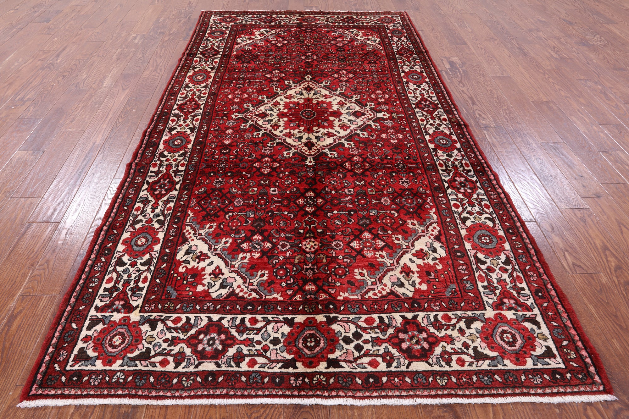 Red New Persian Hamadan Handmade Area Rug - 5' 6" X 10' 4" - Golden Nile