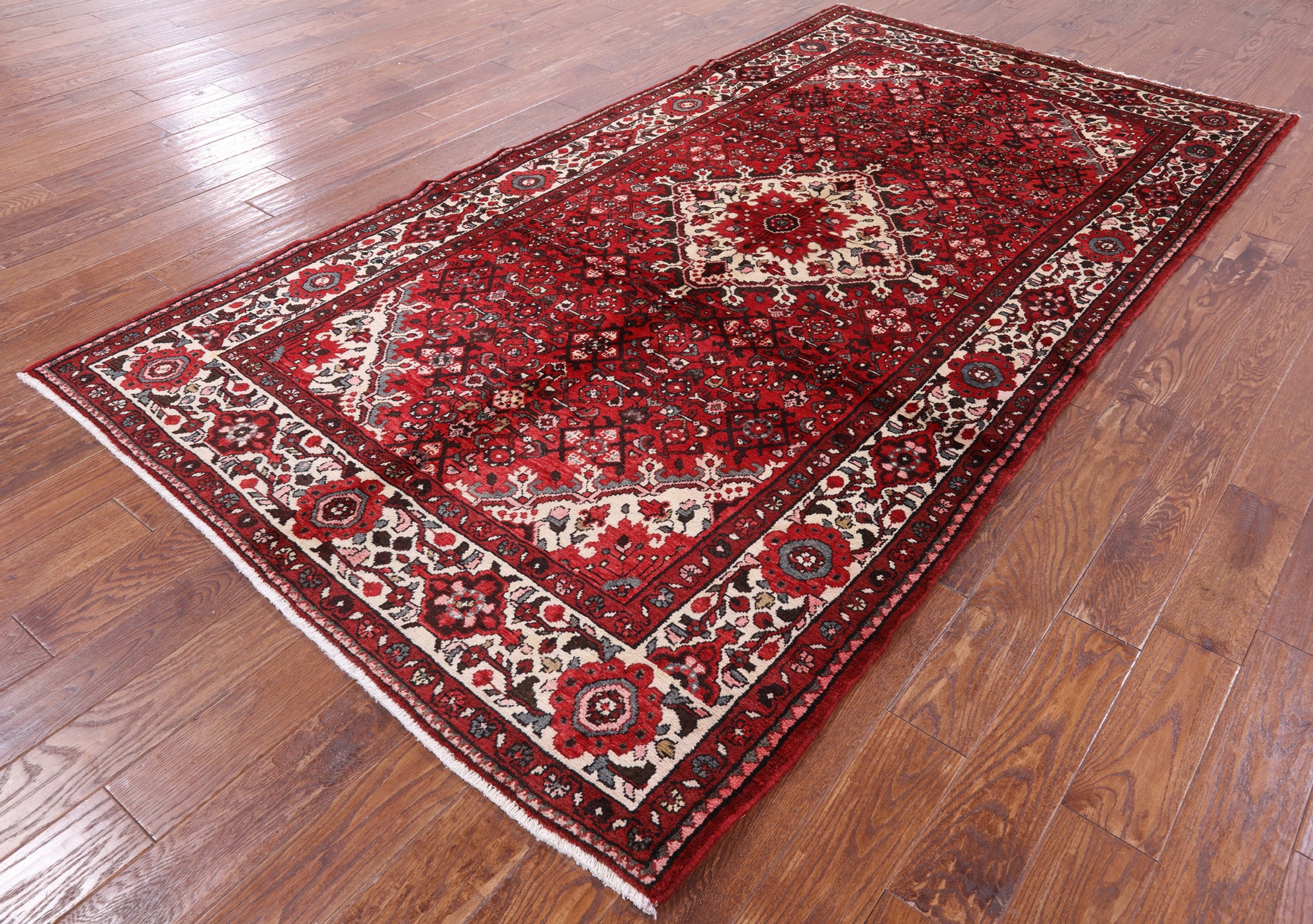 Red New Persian Hamadan Handmade Area Rug - 5' 6" X 10' 4" - Golden Nile