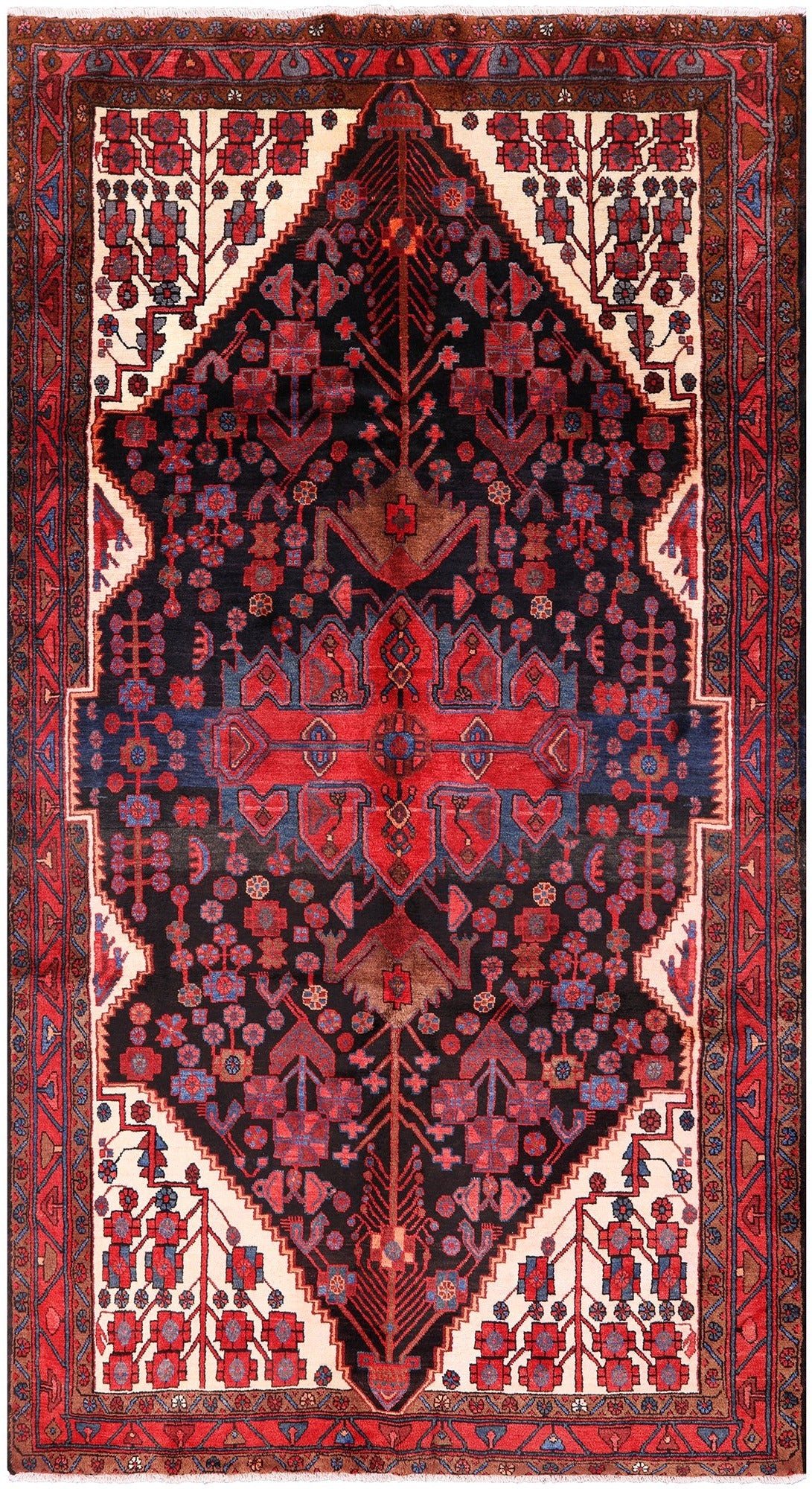 Black New Persian Nahavand Hand Knotted Area Rug - 5' 8" X 10' 2" - Golden Nile
