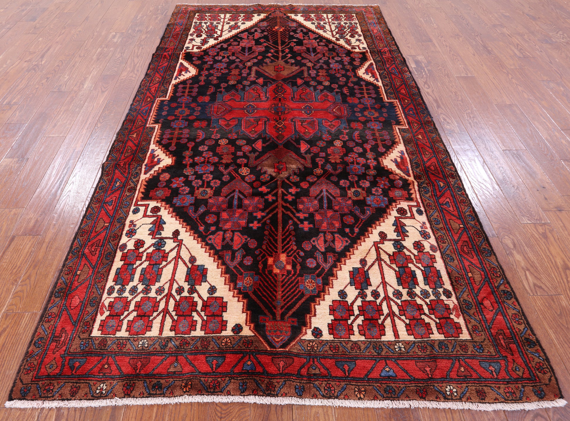 Black New Persian Nahavand Hand Knotted Area Rug - 5' 8" X 10' 2" - Golden Nile