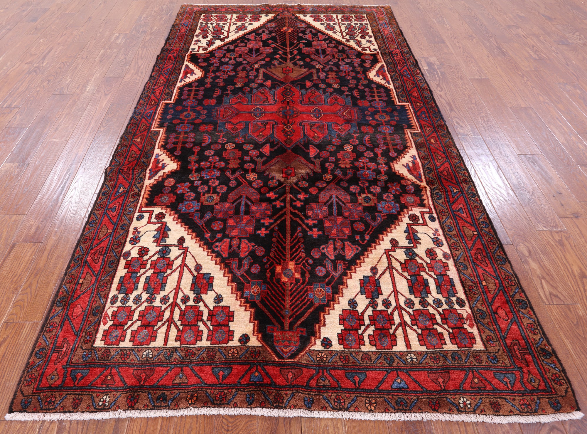 Black New Persian Nahavand Hand Knotted Area Rug - 5' 8" X 10' 2" - Golden Nile