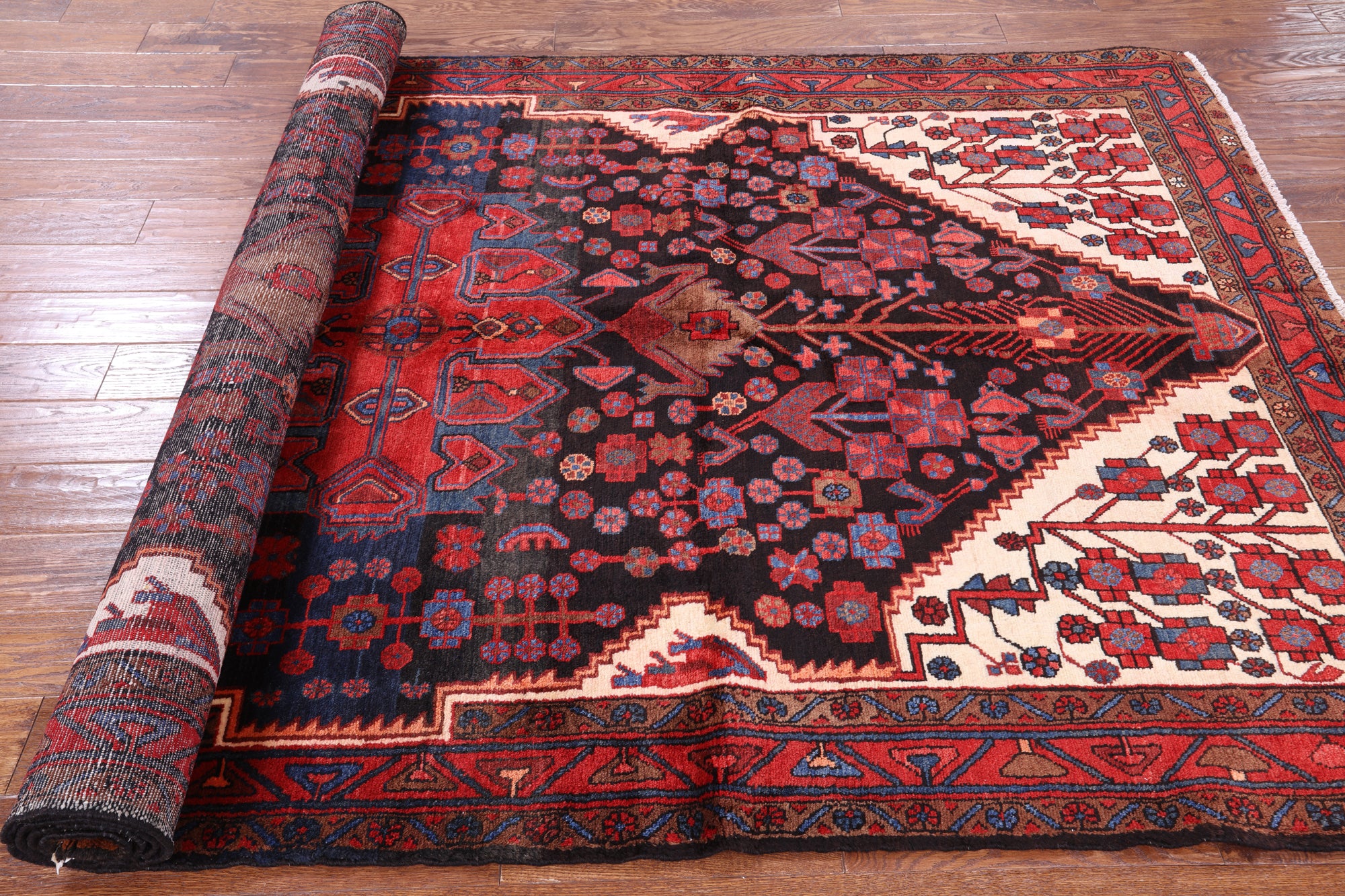 Black New Persian Nahavand Hand Knotted Area Rug - 5' 8" X 10' 2" - Golden Nile