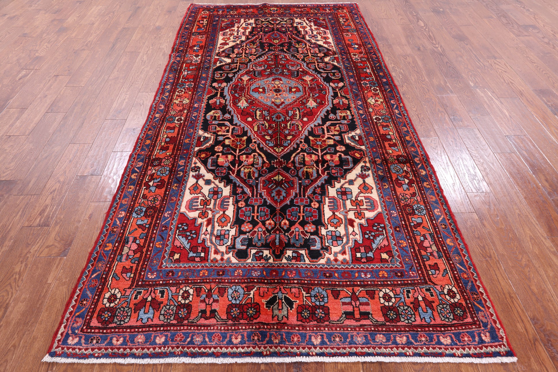 Black New Authentic Persian Nahavand Hand Knotted Rug - 5' 2" X 9' 11" - Golden Nile