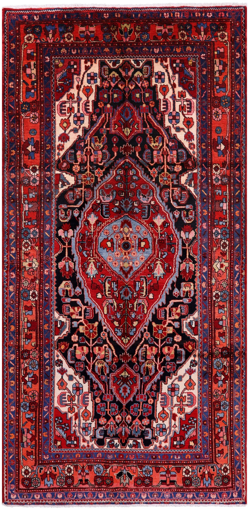 Black New Authentic Persian Nahavand Hand Knotted Rug - 5' 2" X 9' 11" - Golden Nile