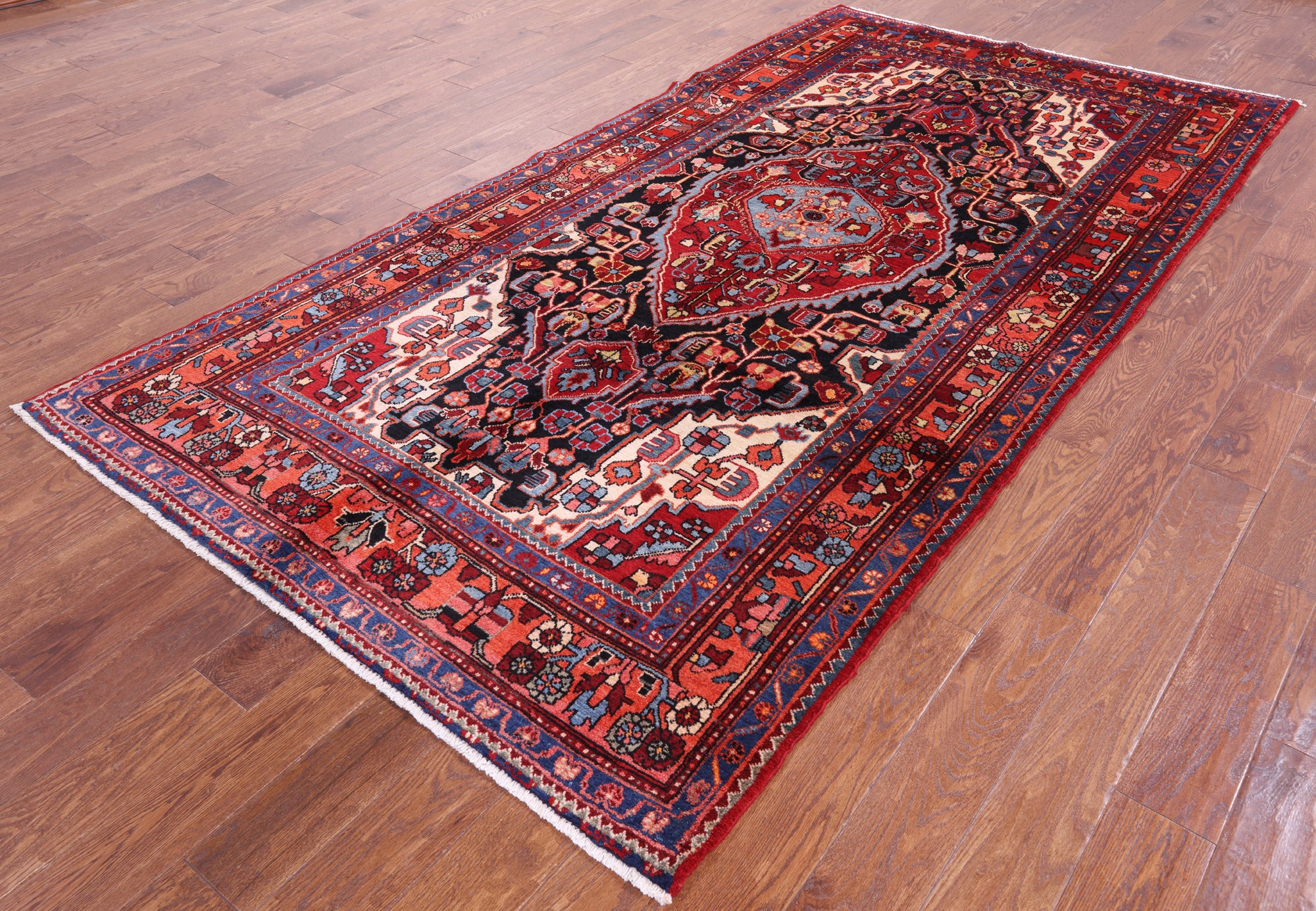 Black New Authentic Persian Nahavand Hand Knotted Rug - 5' 2" X 9' 11" - Golden Nile