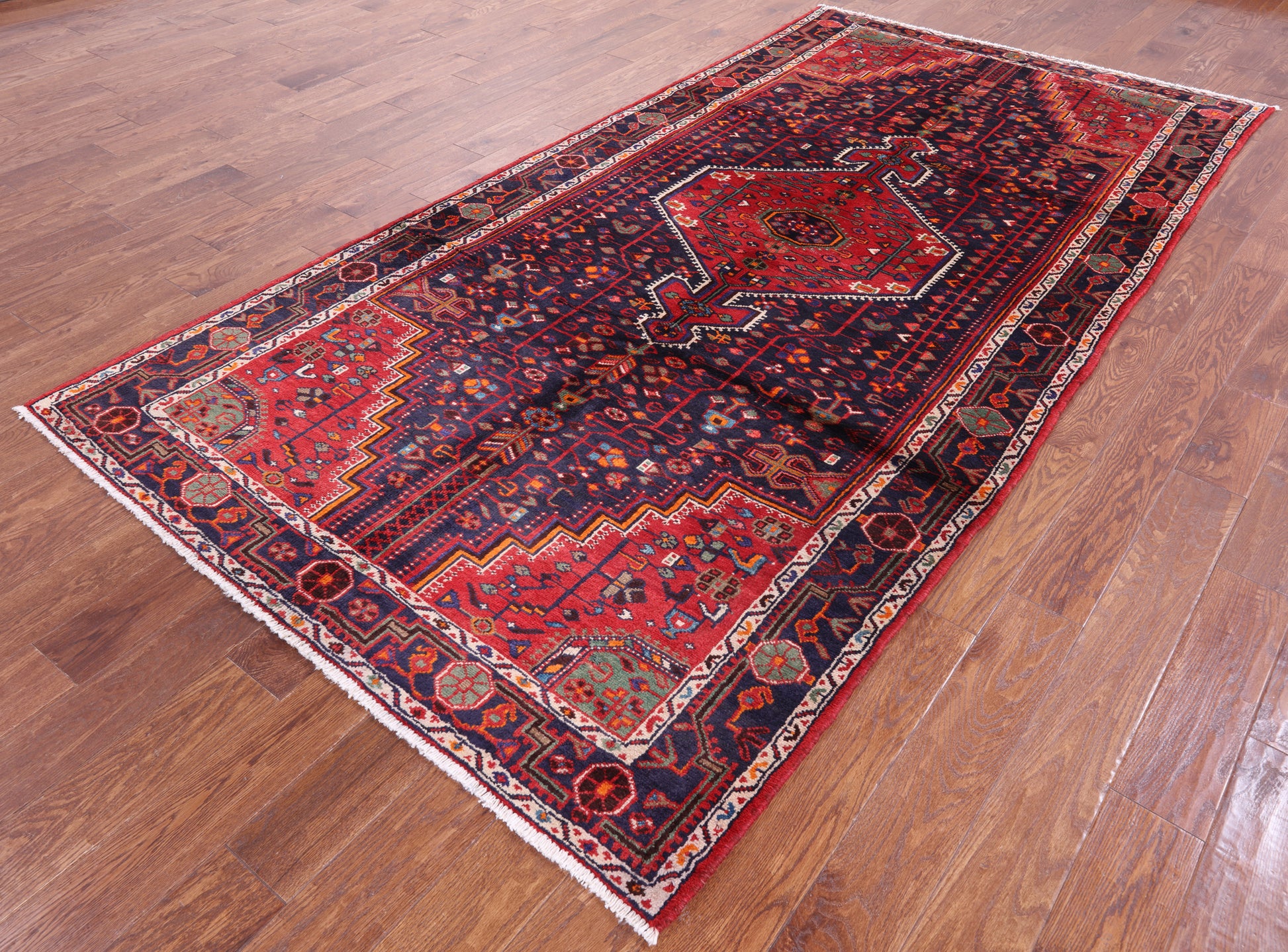 New Hand Knotted Persian Hamadan Wool Rug - 5' 2" X 10' 4" - Golden Nile